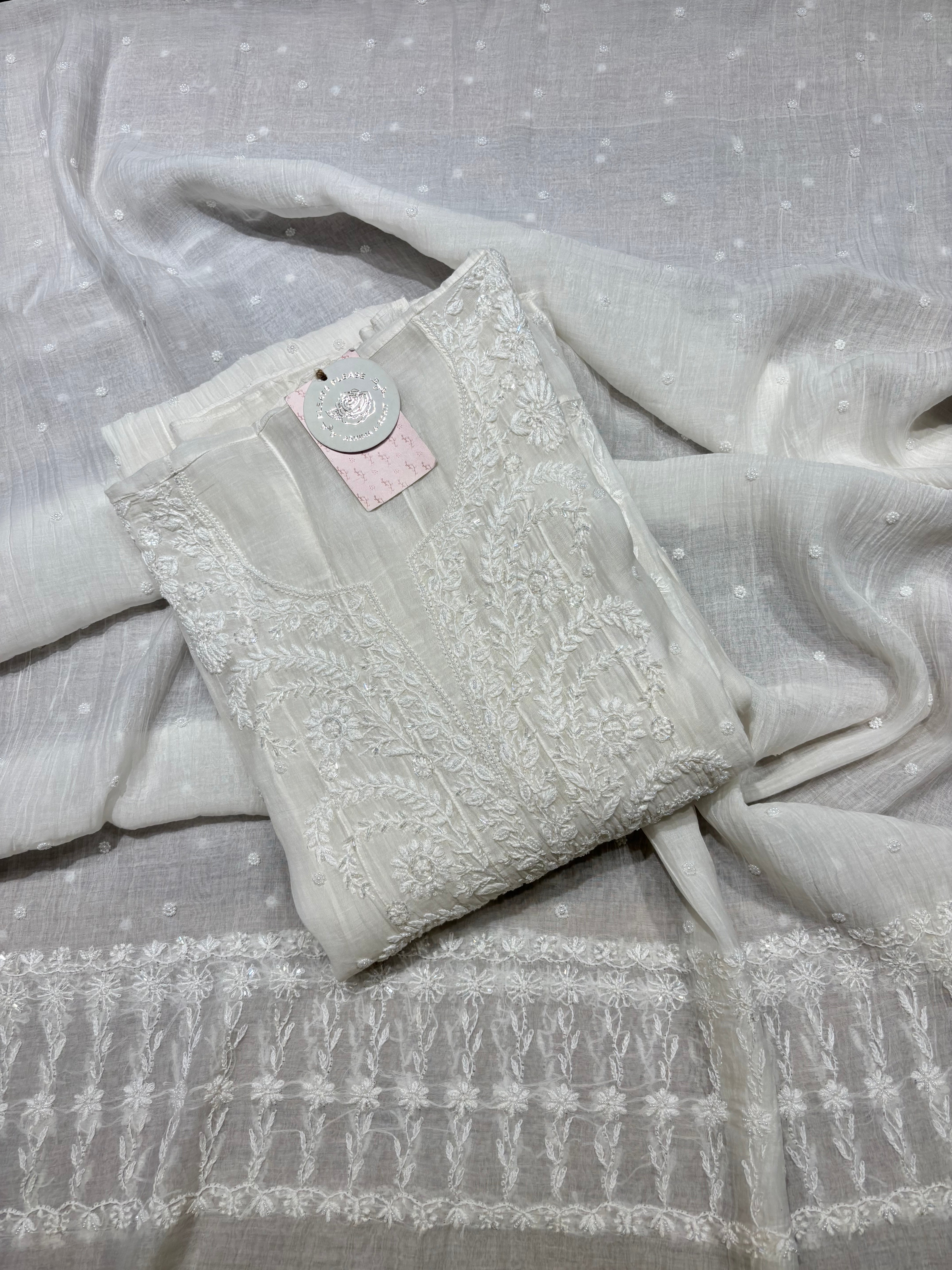 Dyeable Chanderi Mul Chikankari Anarkali & Dupatta Set
