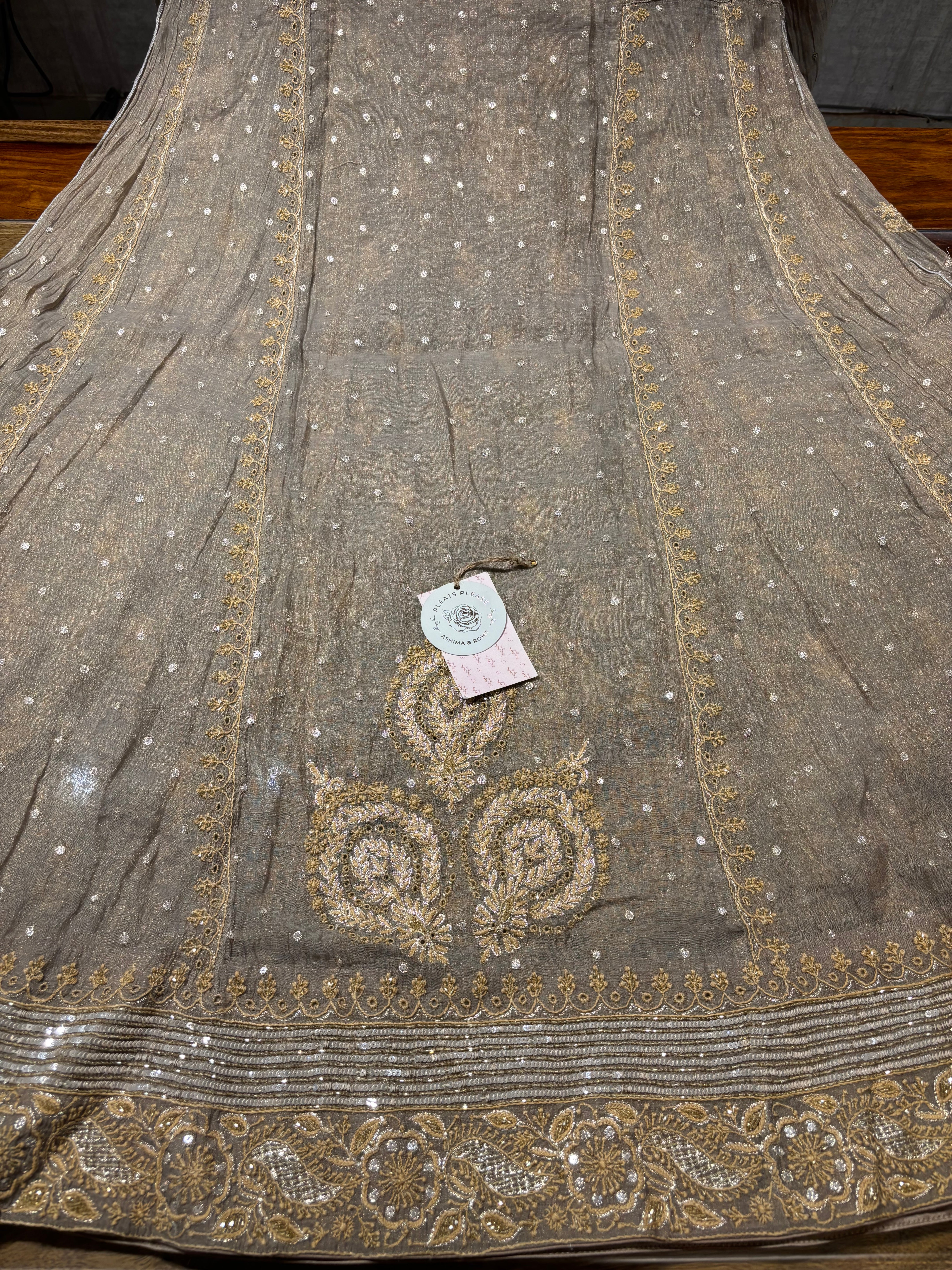 Sand Dune Tissue Chikankari Anarkali and Dupatta