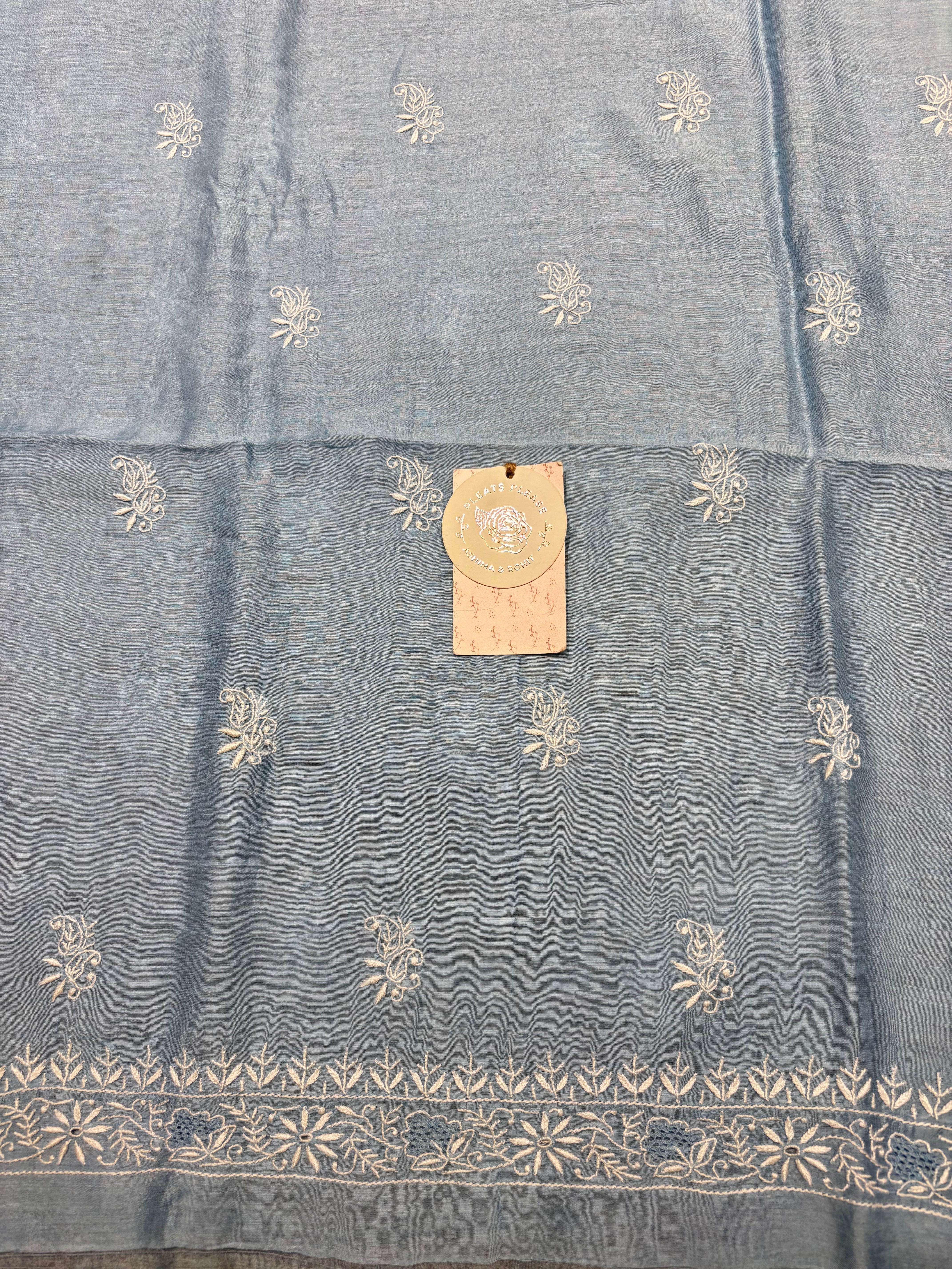 Powder Blue Linen Chikankari Men’s Kurta Fabric