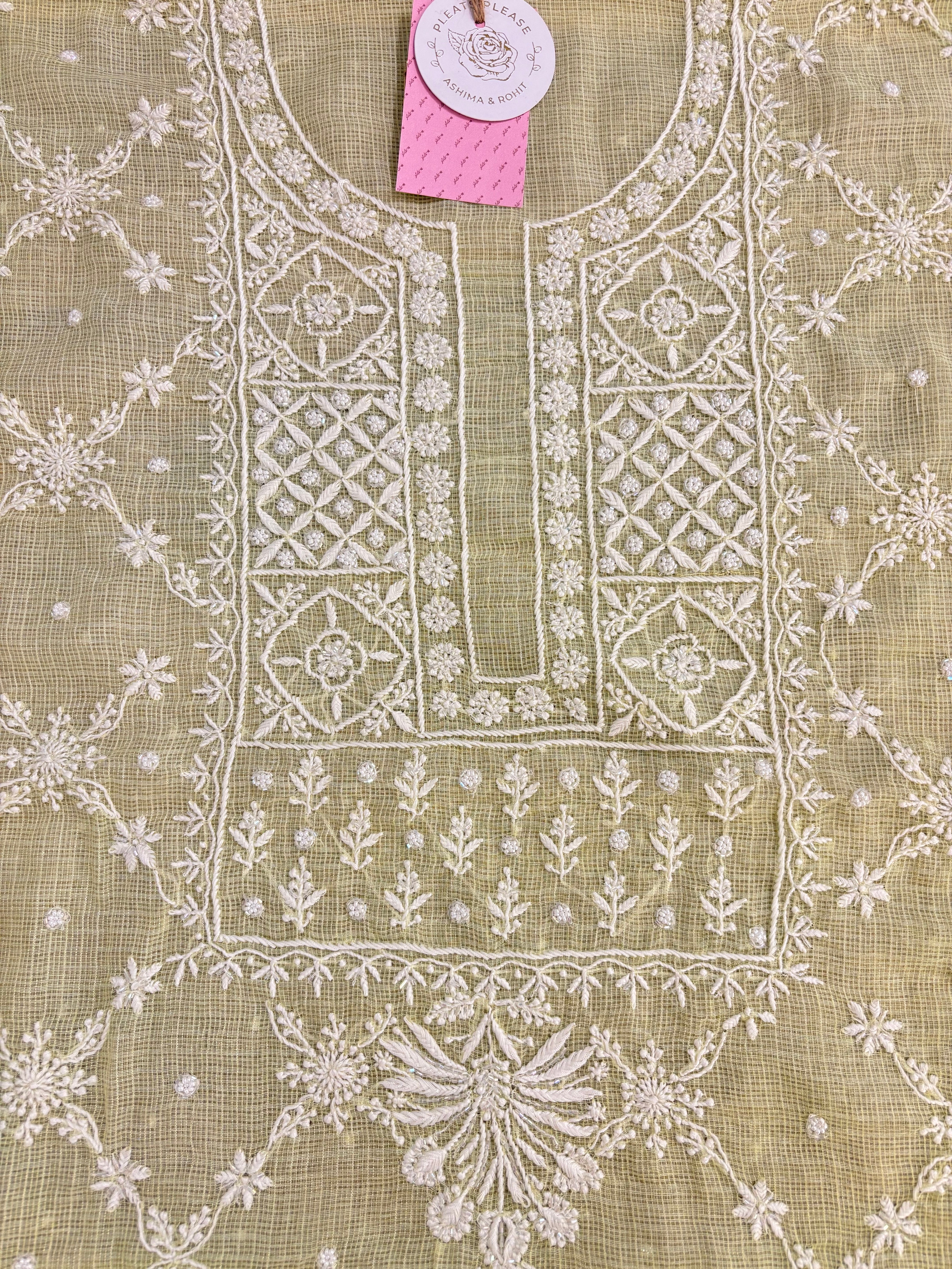 Pistachio Green Kota Doria Chikankari Kurta & Dupatta