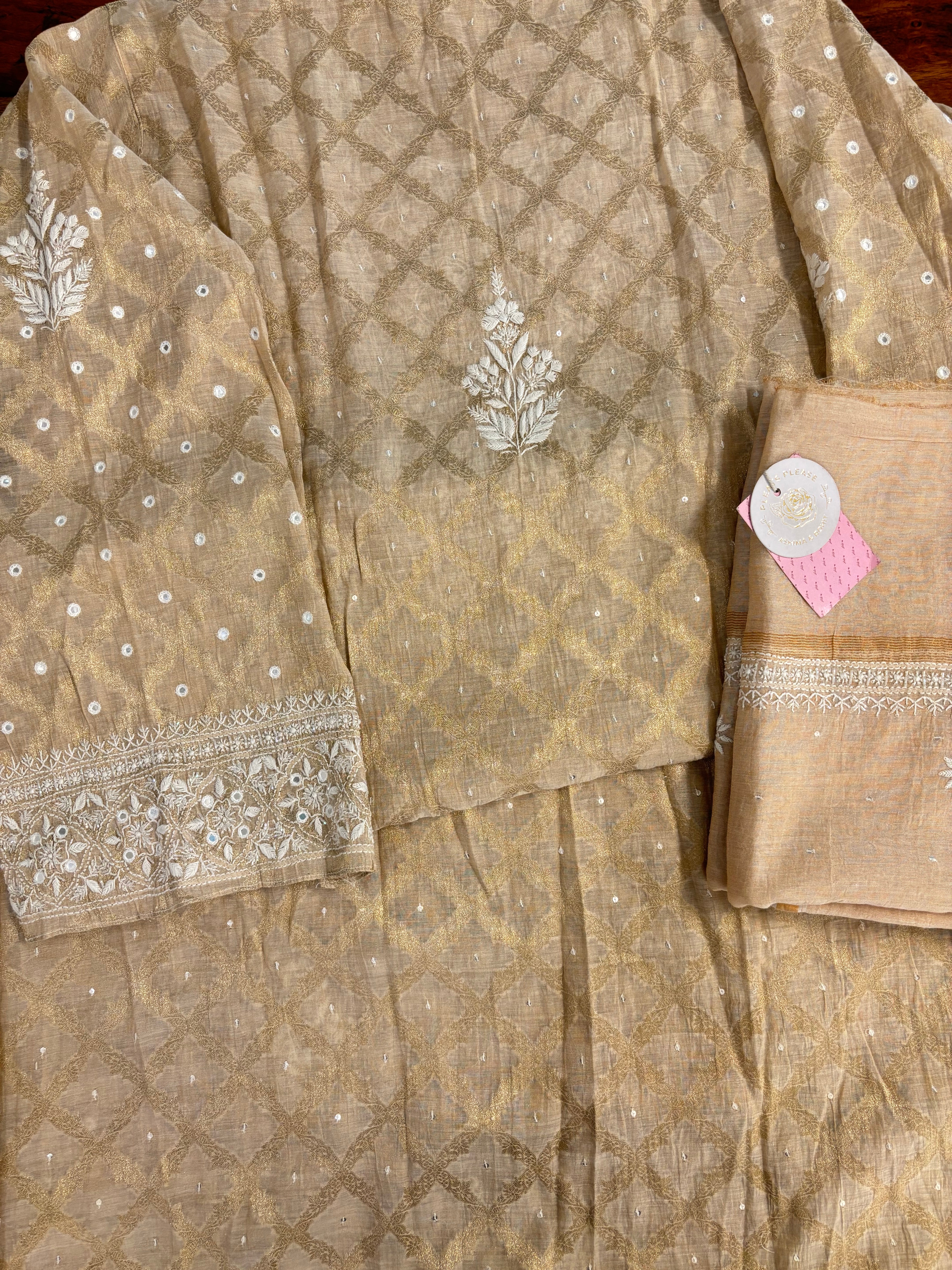 Dyeable Pure Tissue Chikankari Kurta & Dupatta