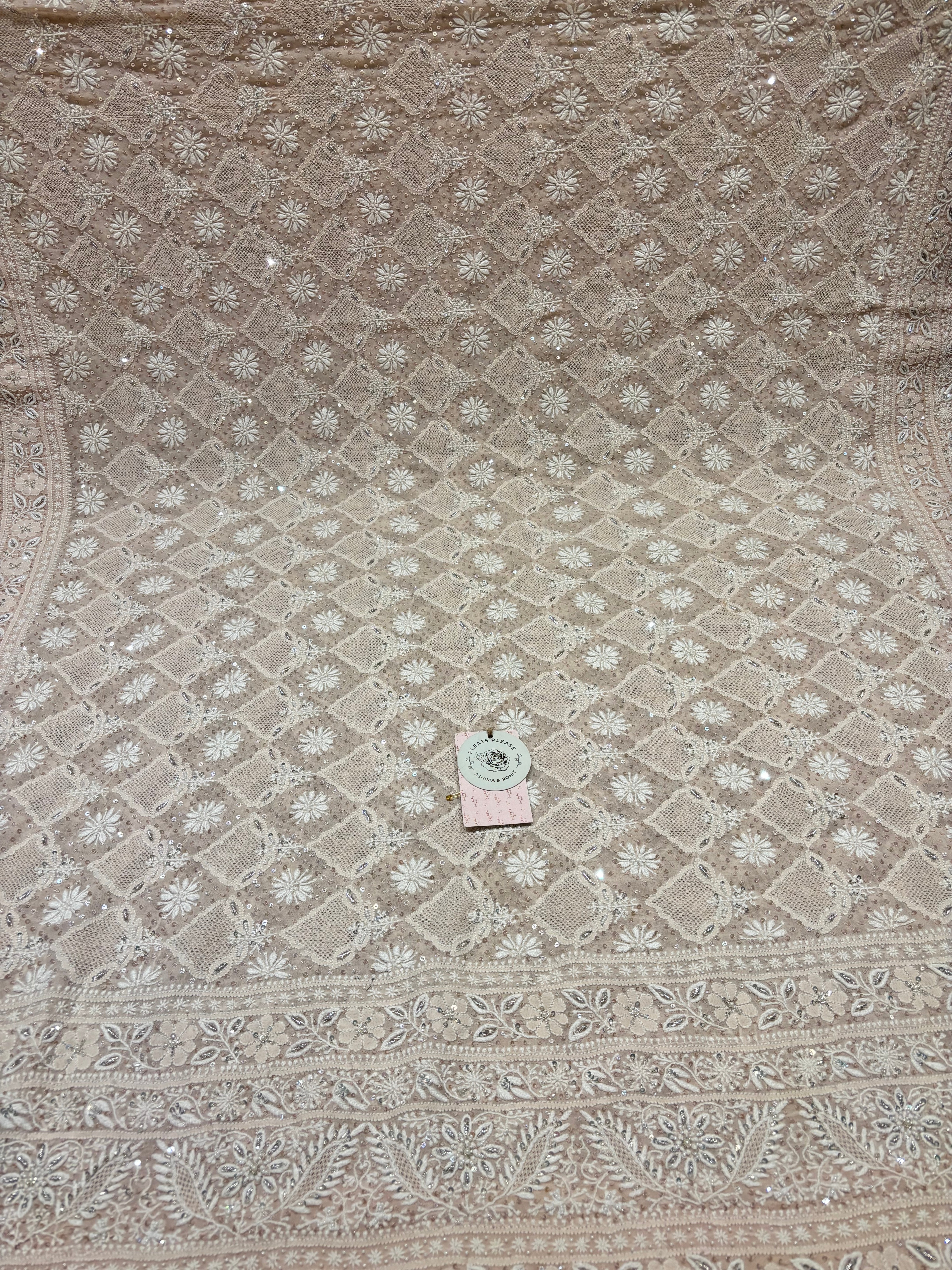 Peach Pure & Premium Georgette  Chikankari Kurta & Dupatta Set