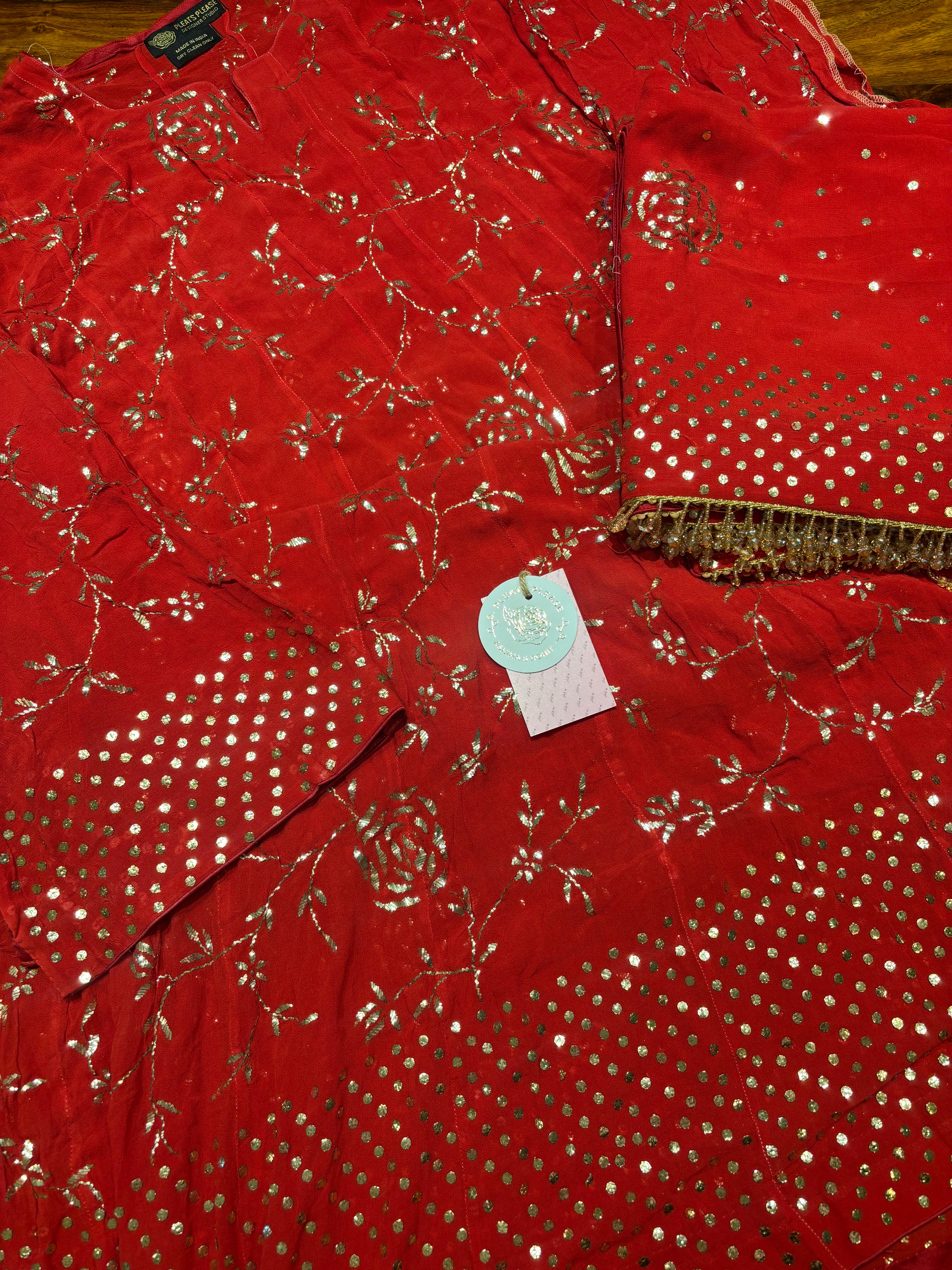 Red Pure and Premium Georgette Mukaish Anarkali and Dupatta Set