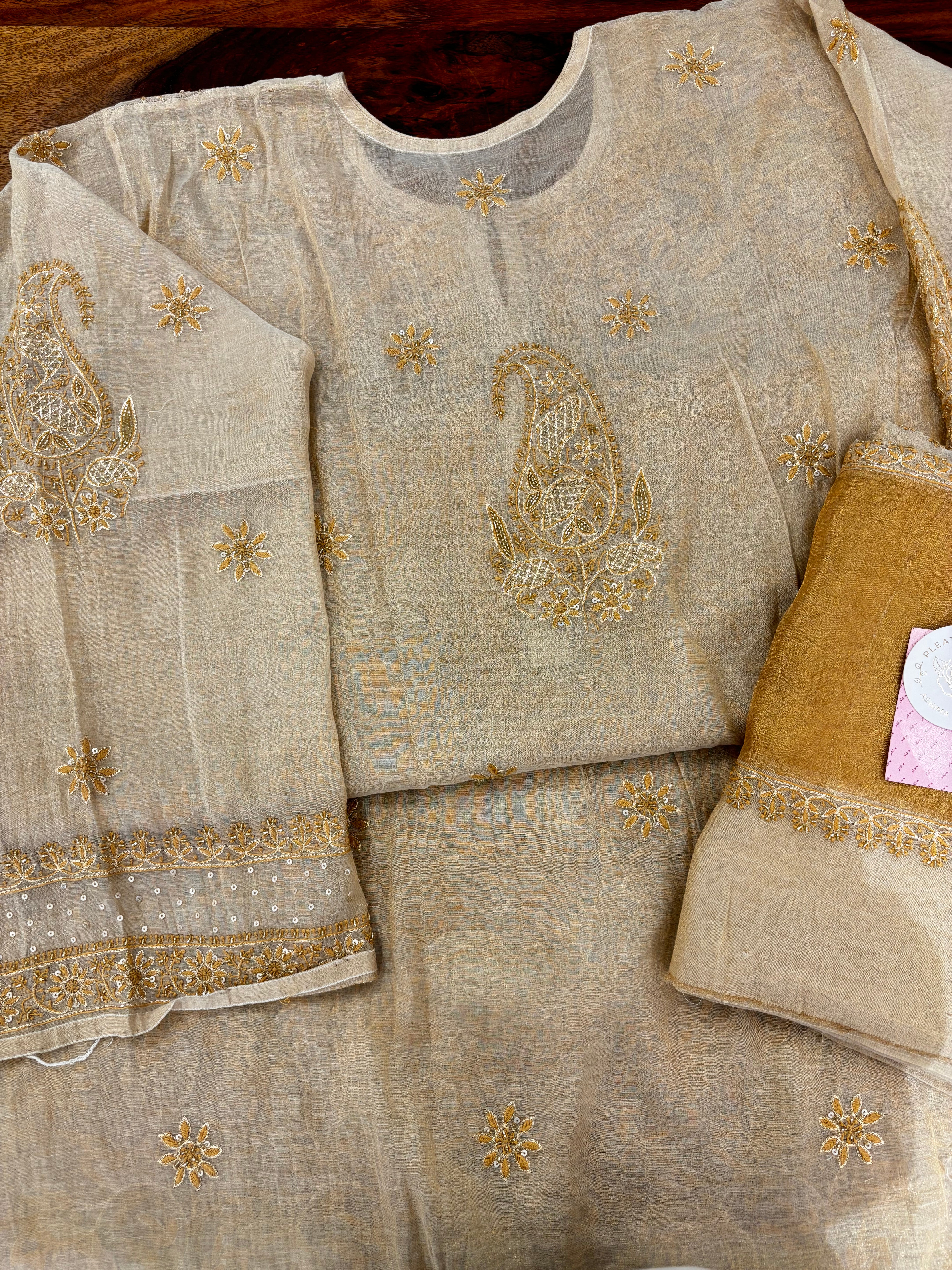 Dyeable Pure & Premium Tissue Heavy Jaal Chikankari Kurta & Dupatta - Pleats PleaseChikankari