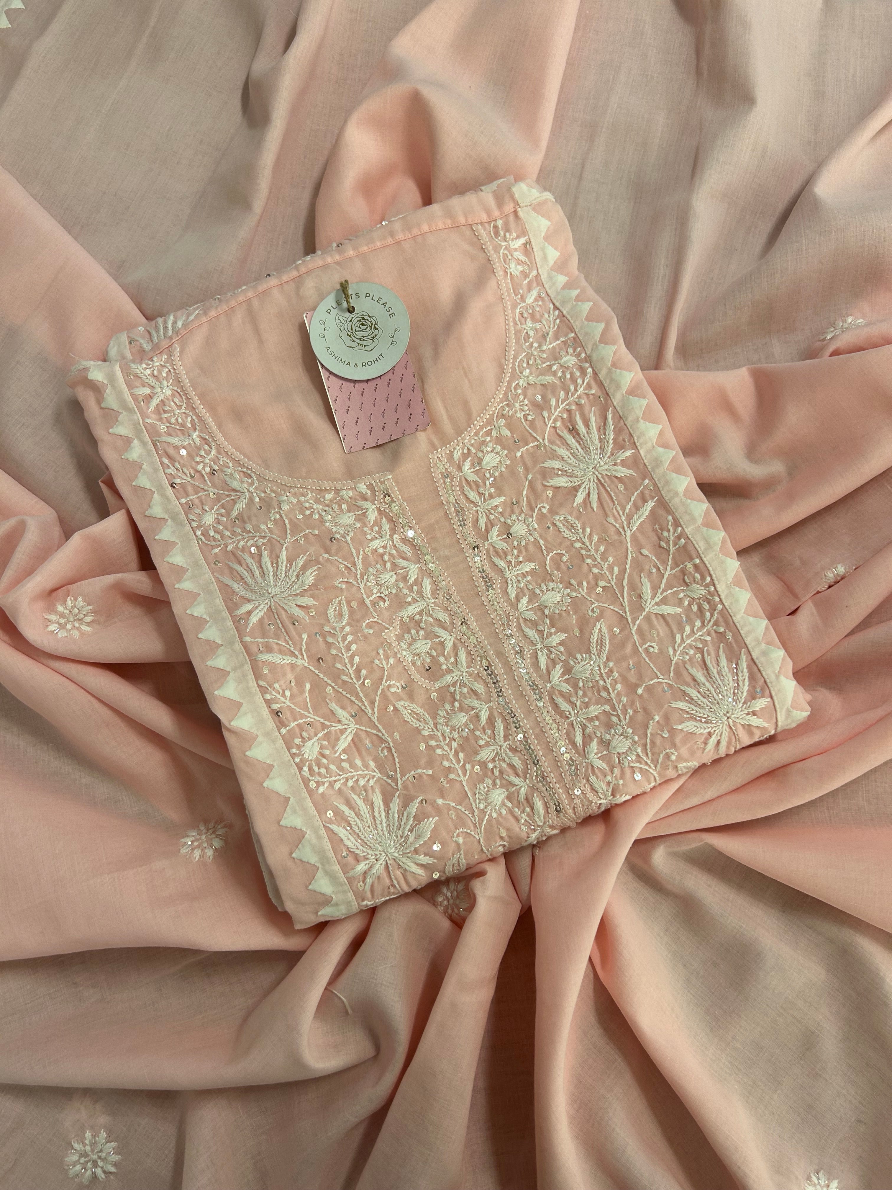 Baby Pink Mulmul  Chikankari Kurta & Dupatta