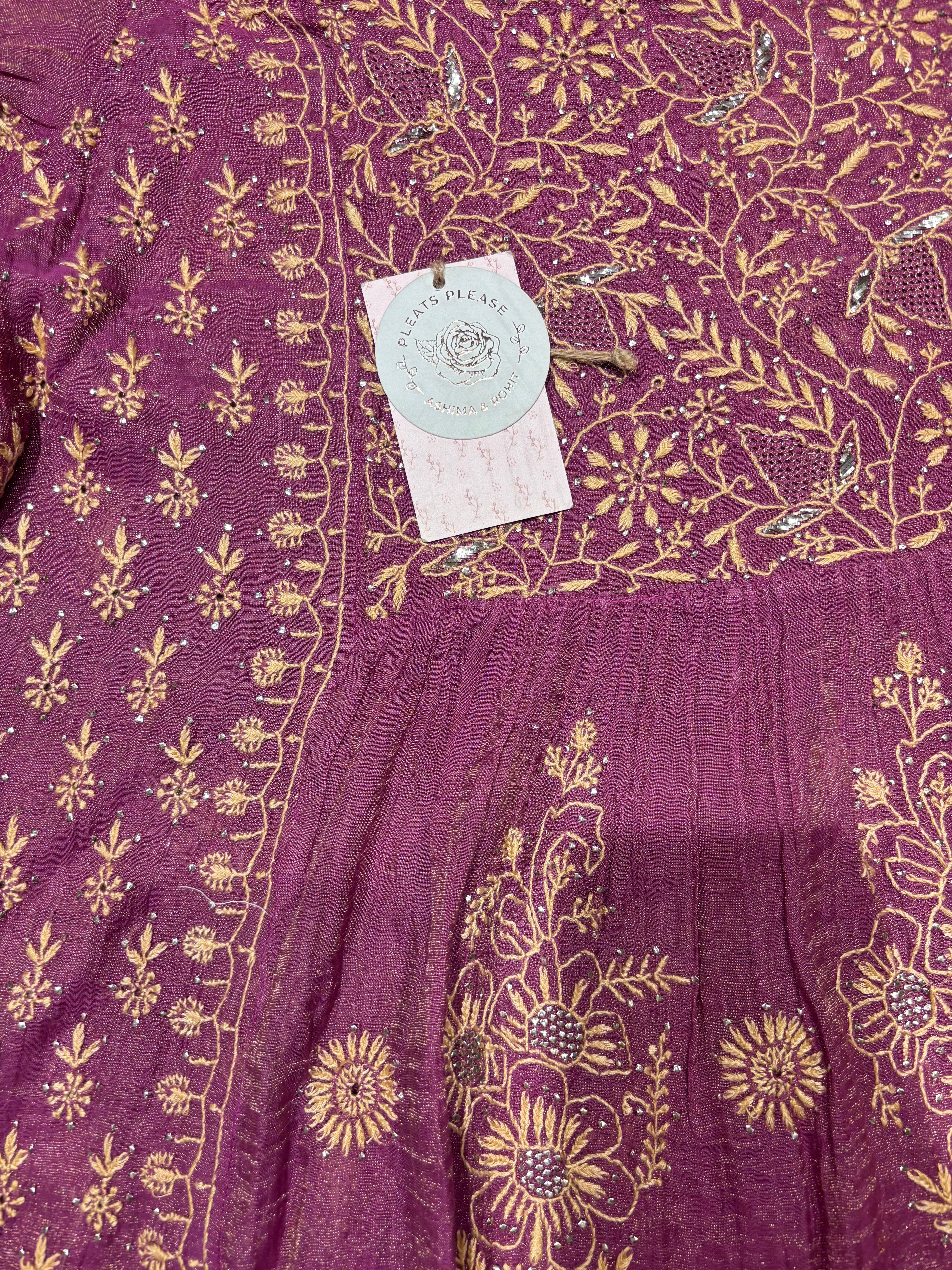 Purple Pure & Premium Tissue Chikankari Angrakha Kurta and Dupatta set