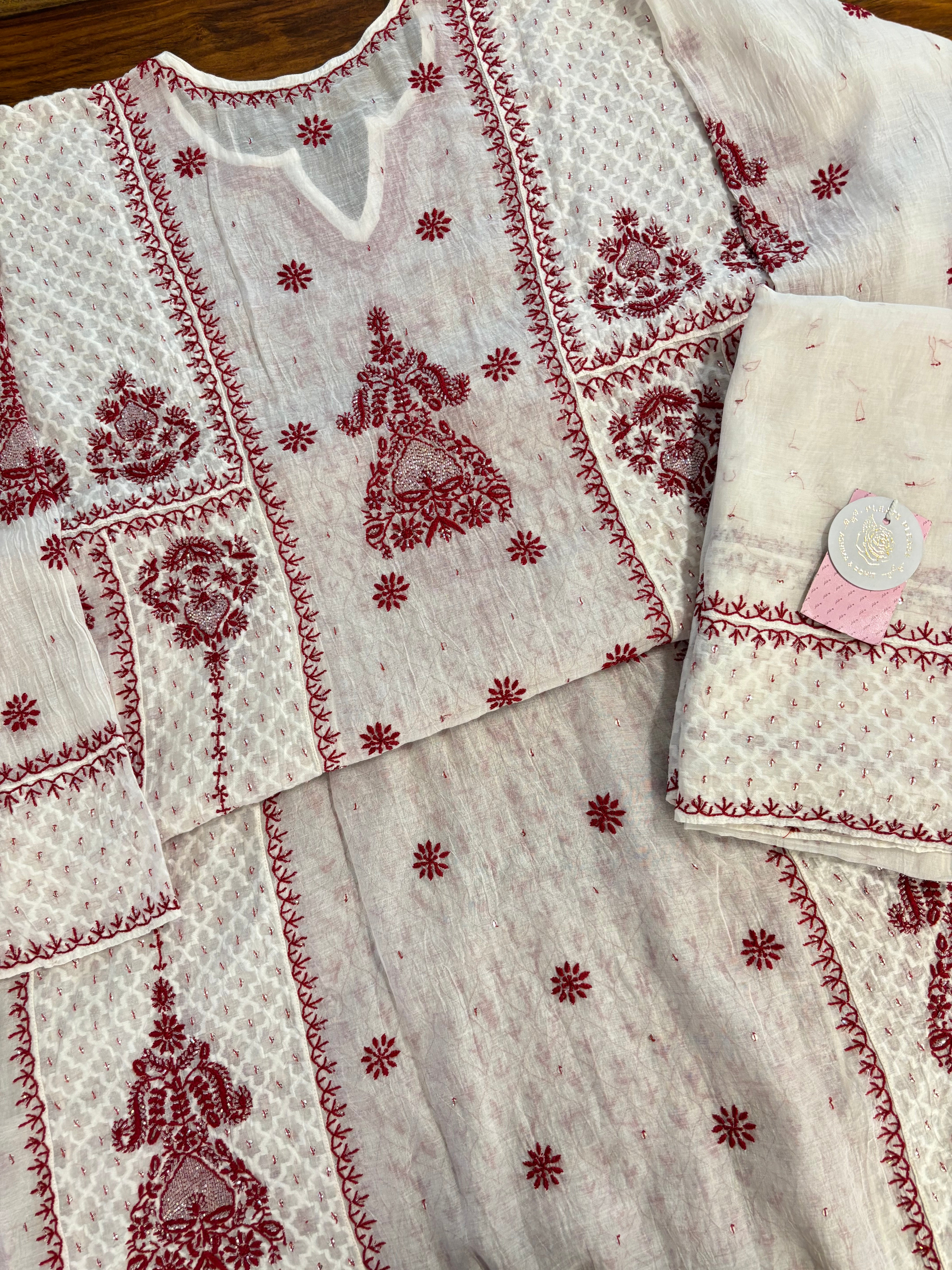 Dyeable Pure Chanderi Chikankari Anarkali & Dupatta Set