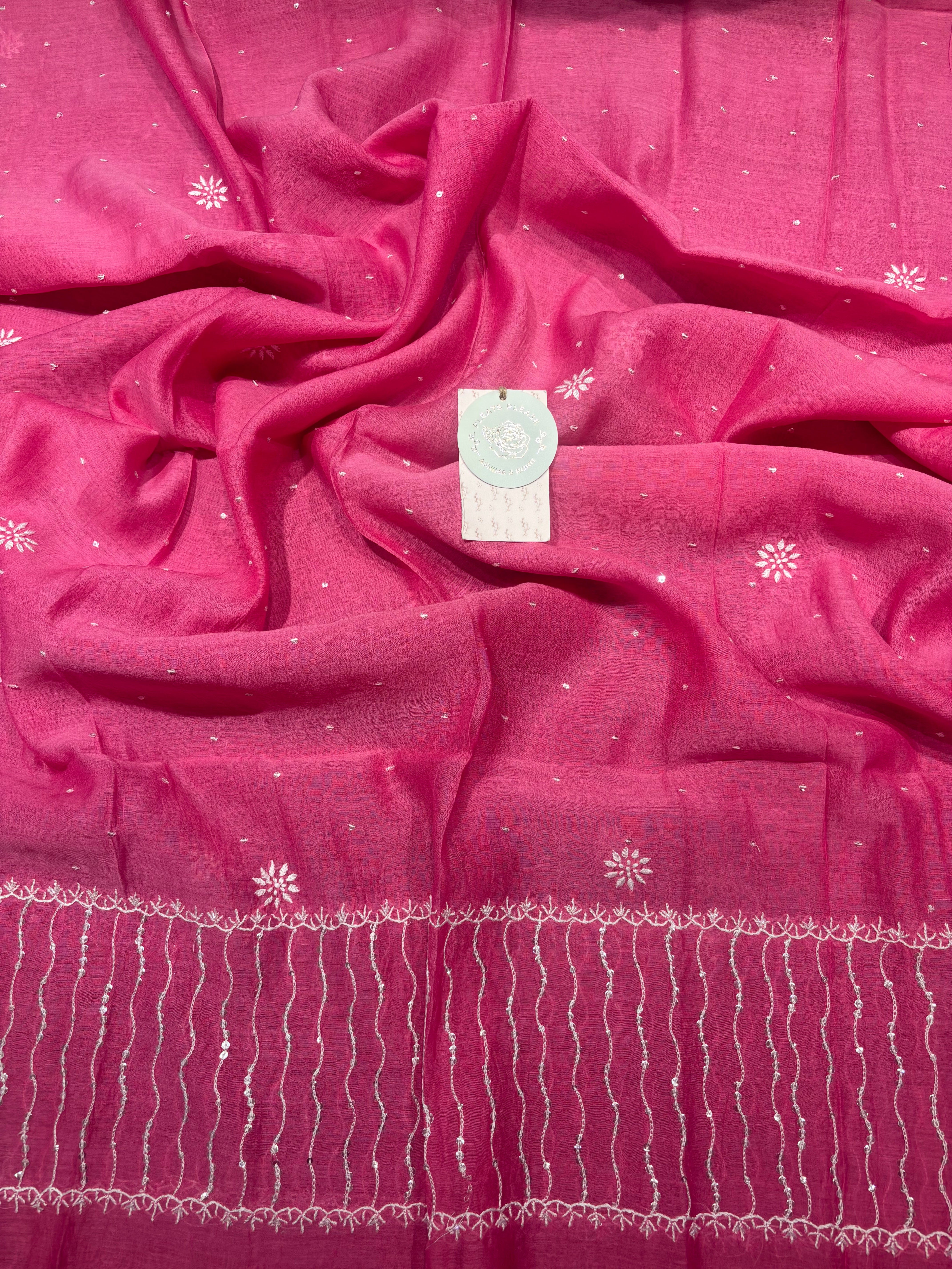 Fuschia Pink Chanderi Mul Chikankari Anarkali & Dupatta Set