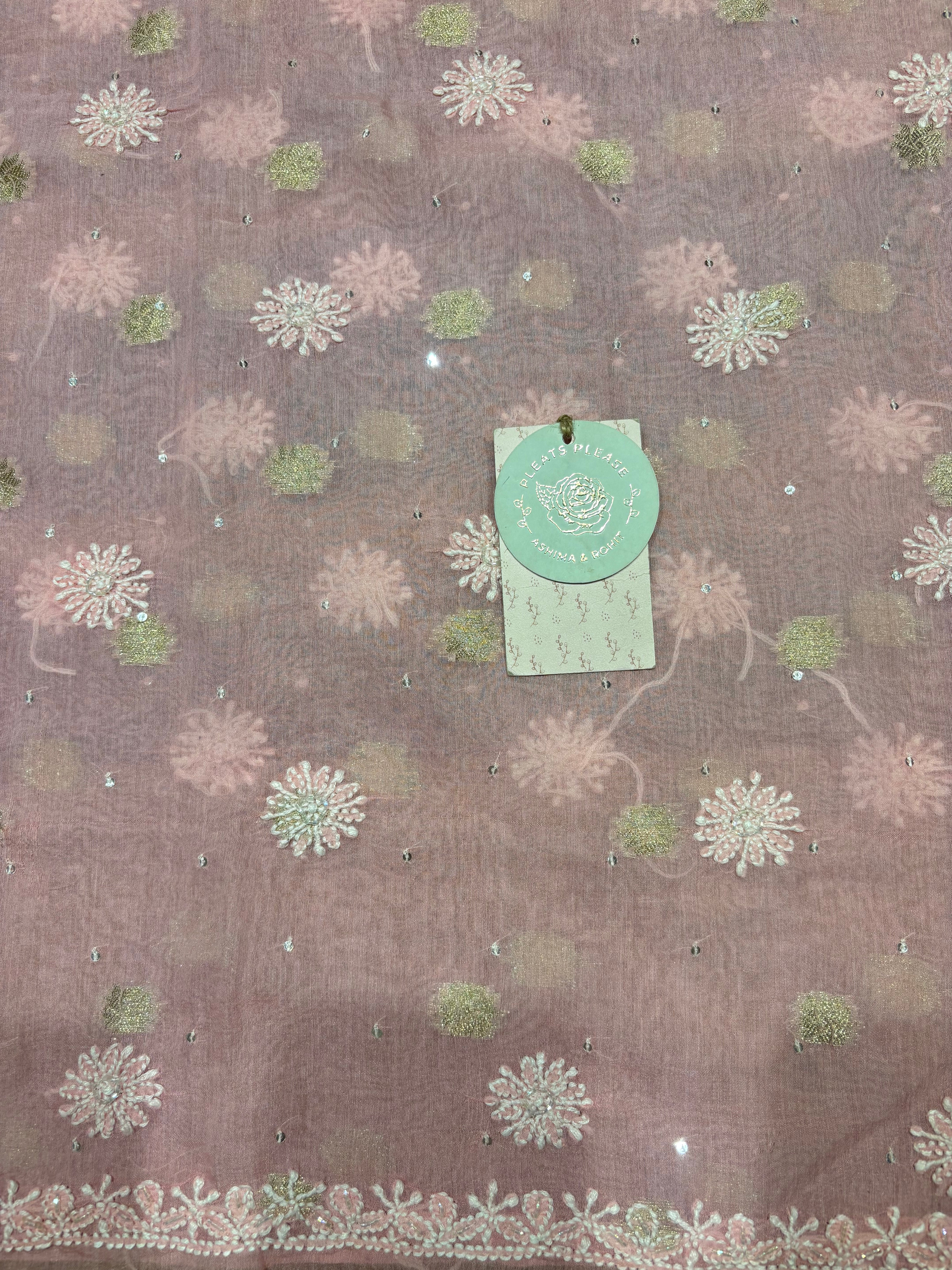 Pink Chanderi Silk Chikankari Kurta & Dupatta Fabric