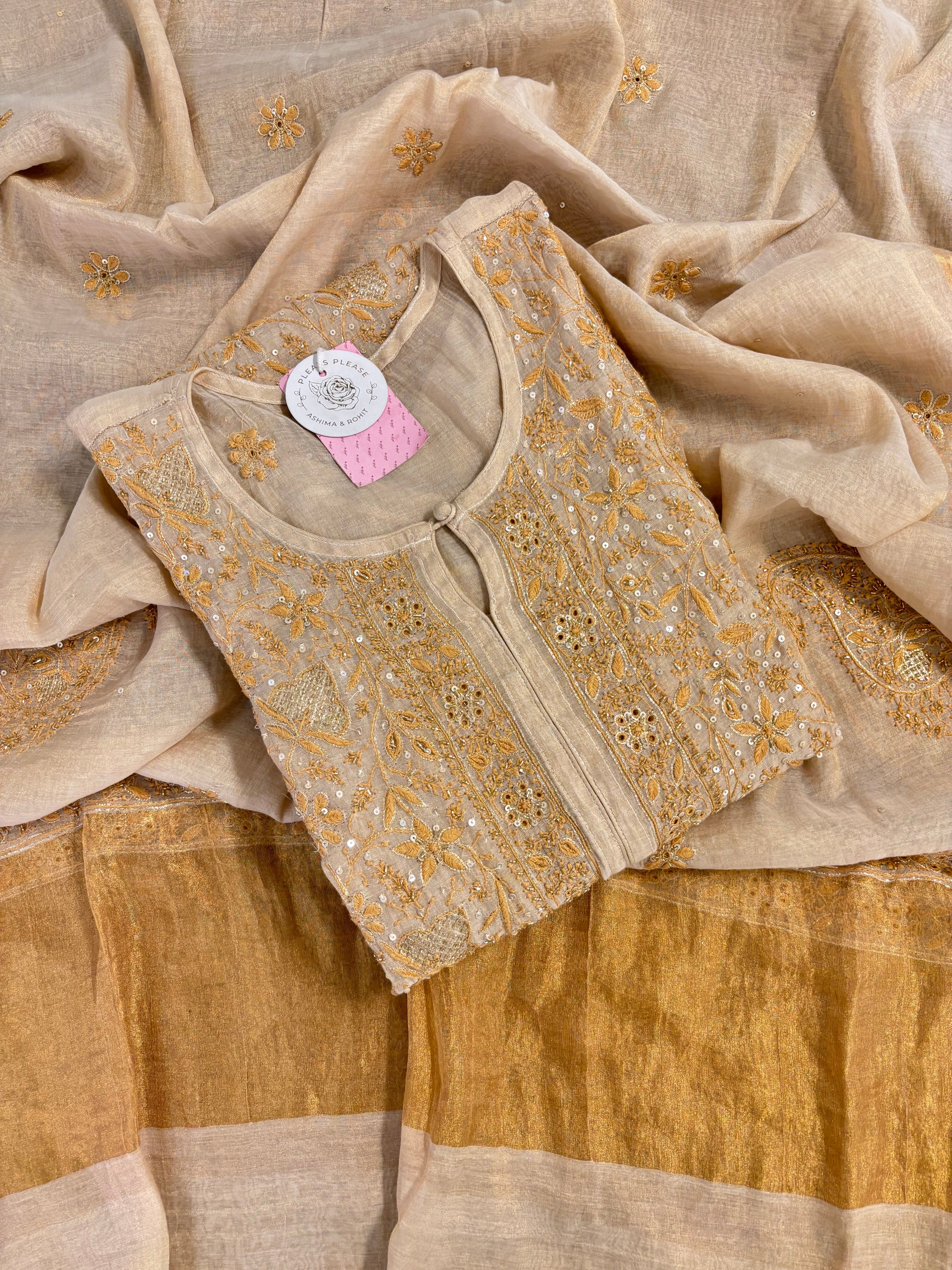 Dyeable Pure Tissue Chikankari Kurta & Dupatta