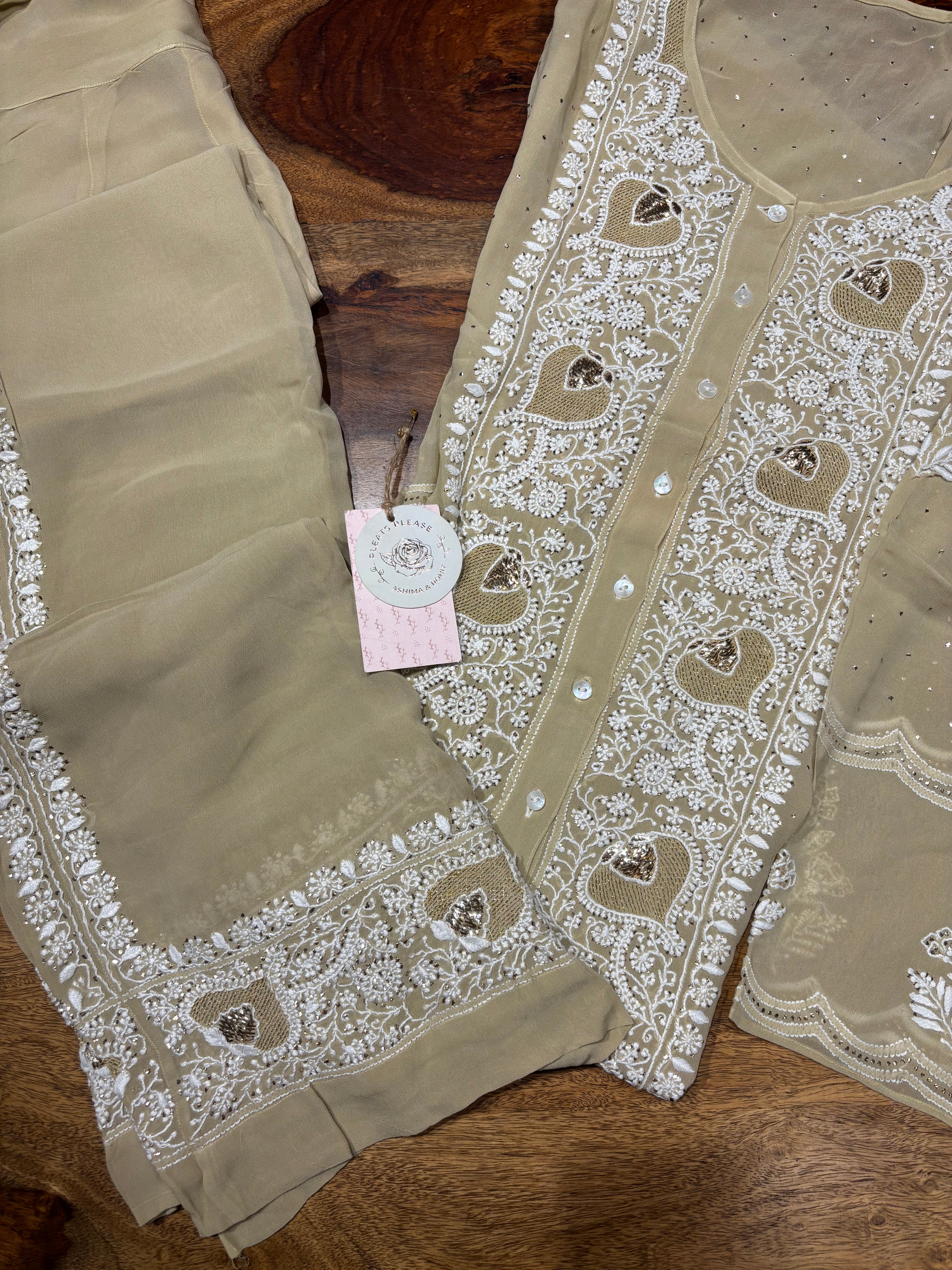 Brown Pure And Premium  Georgette Chikankari Co-ord Set