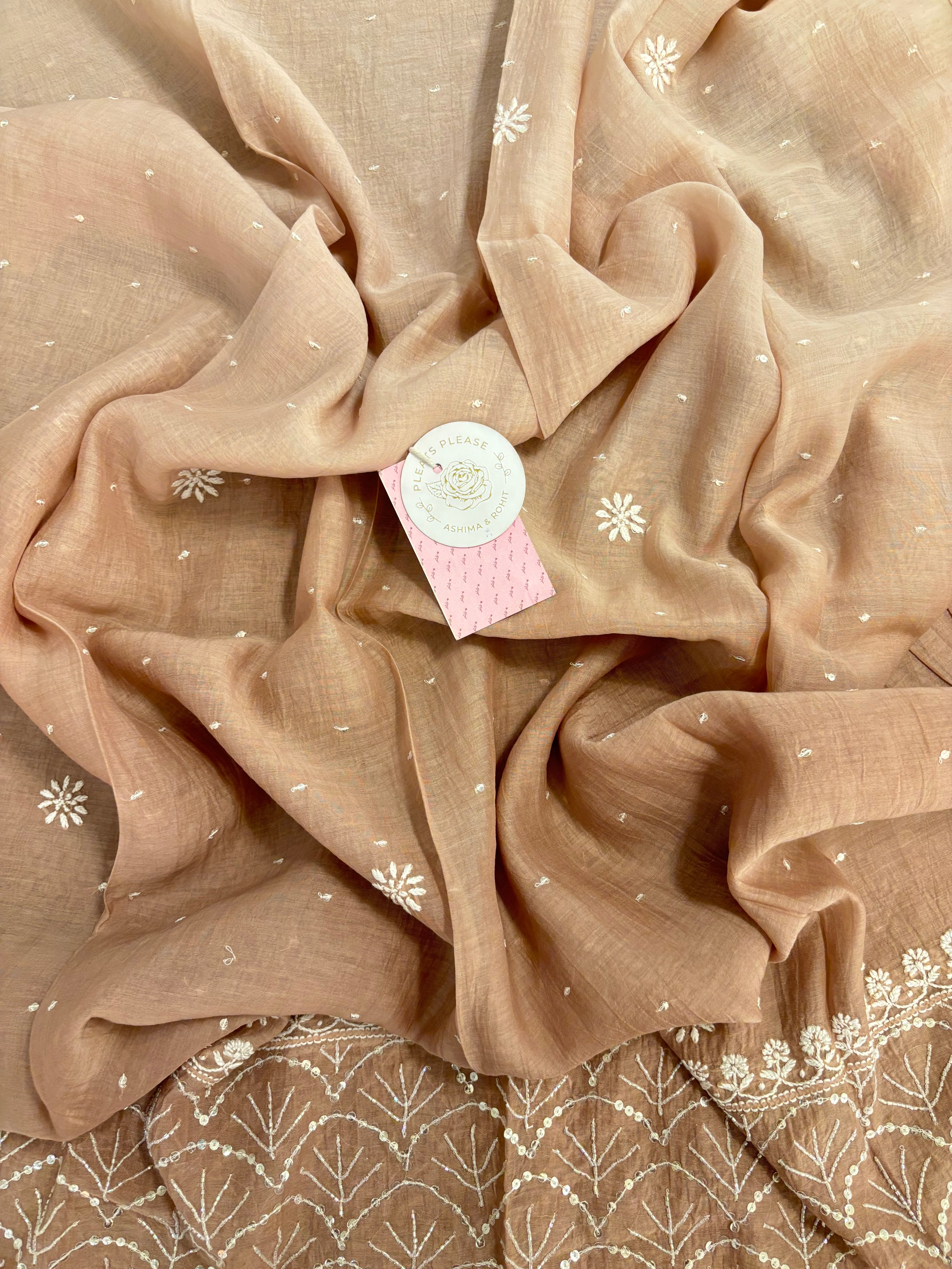 Rosewood Taupe Ombré Chanderi Mul Chikankari Anarkali & Dupatta Set