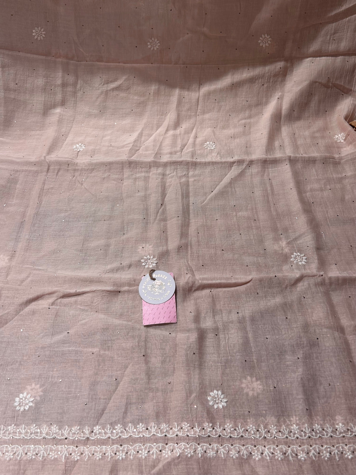 Pastel Peach Chanderi Mul Chikankari Mukaish Kurta & Dupatta