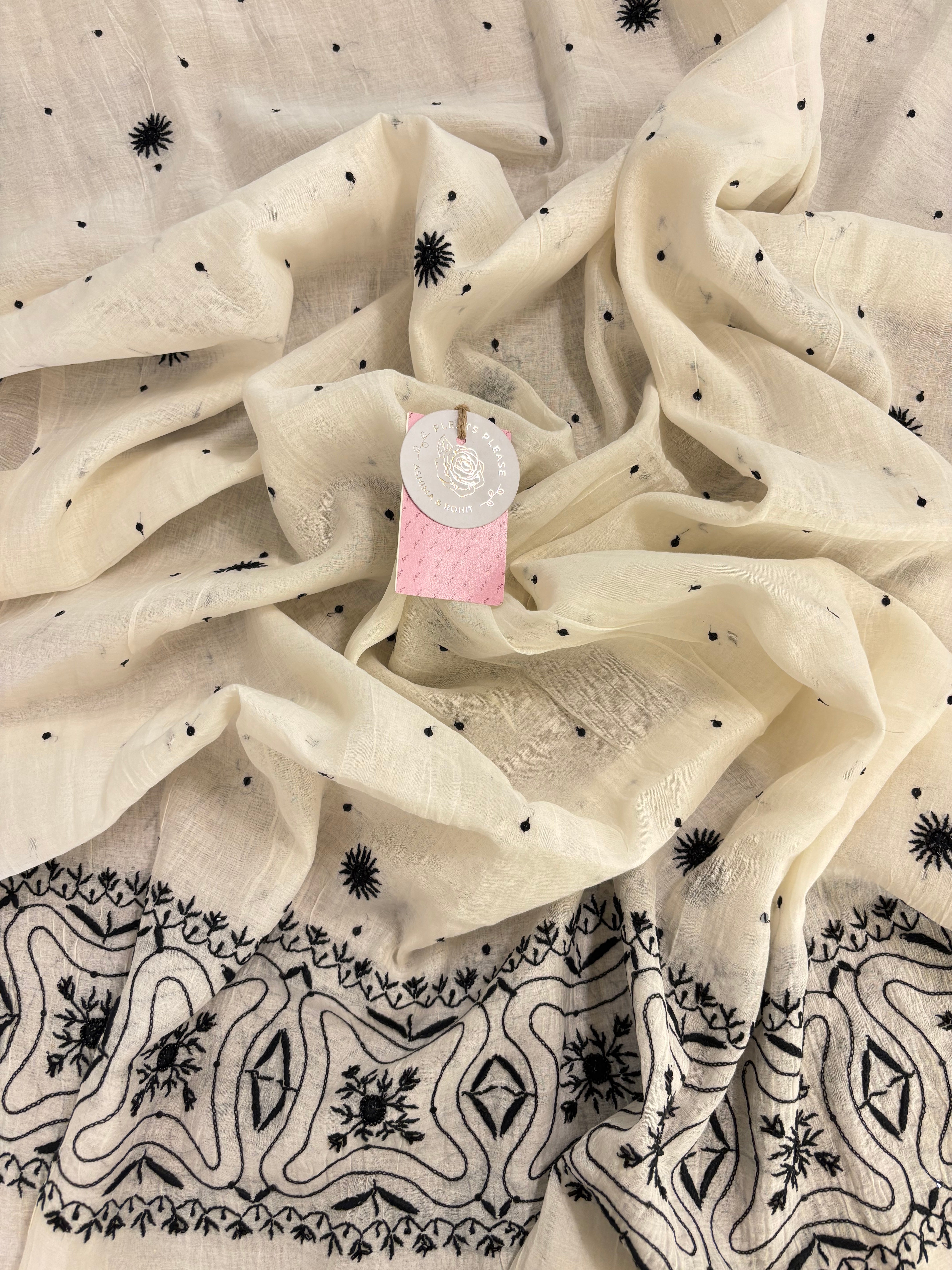 Dyeable Chanderi Black & White Chikankari Kurta & Dupatta