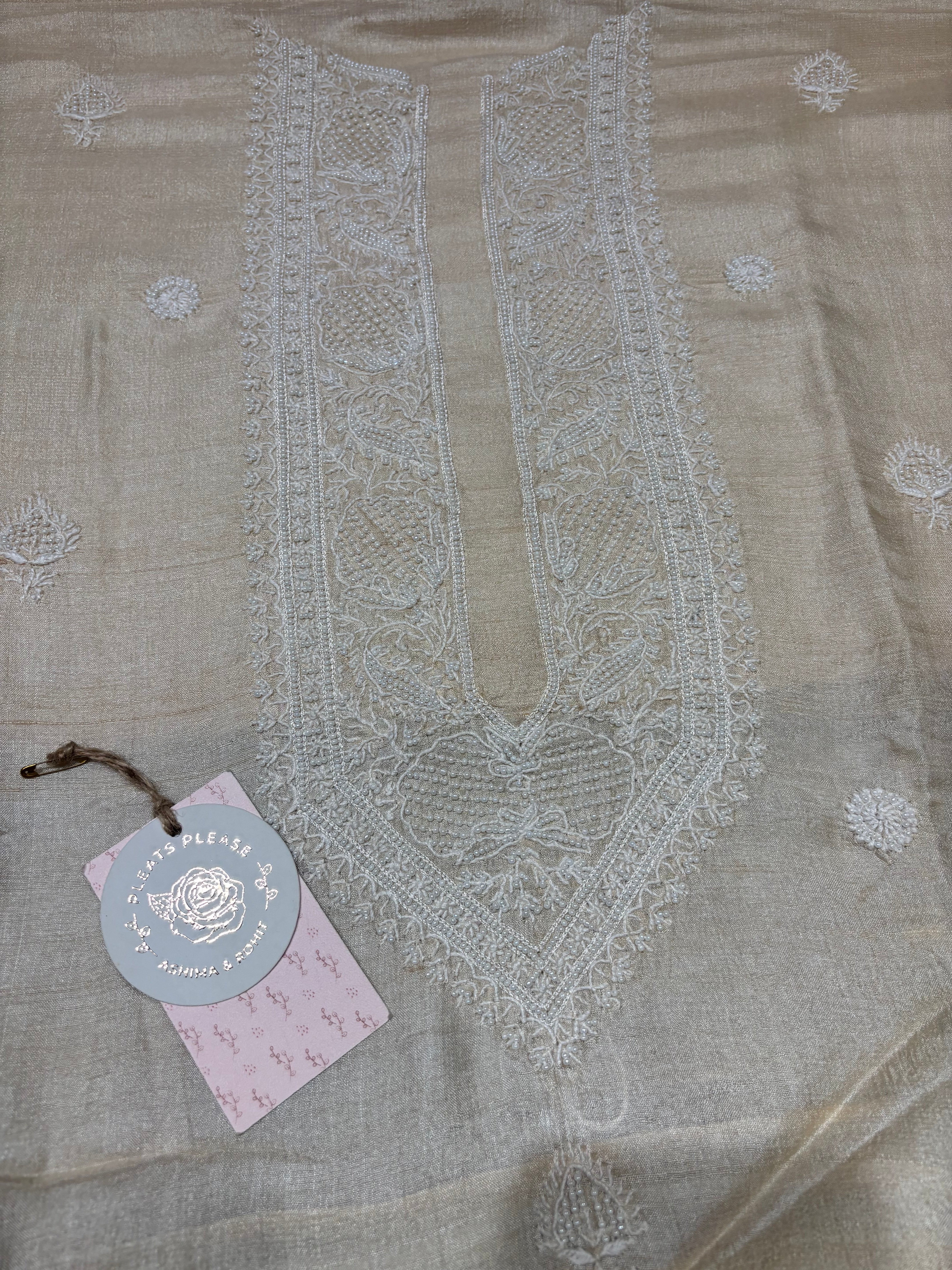 Dyeable Tussar  Silk Chikankari Men’s Kurta Fabric