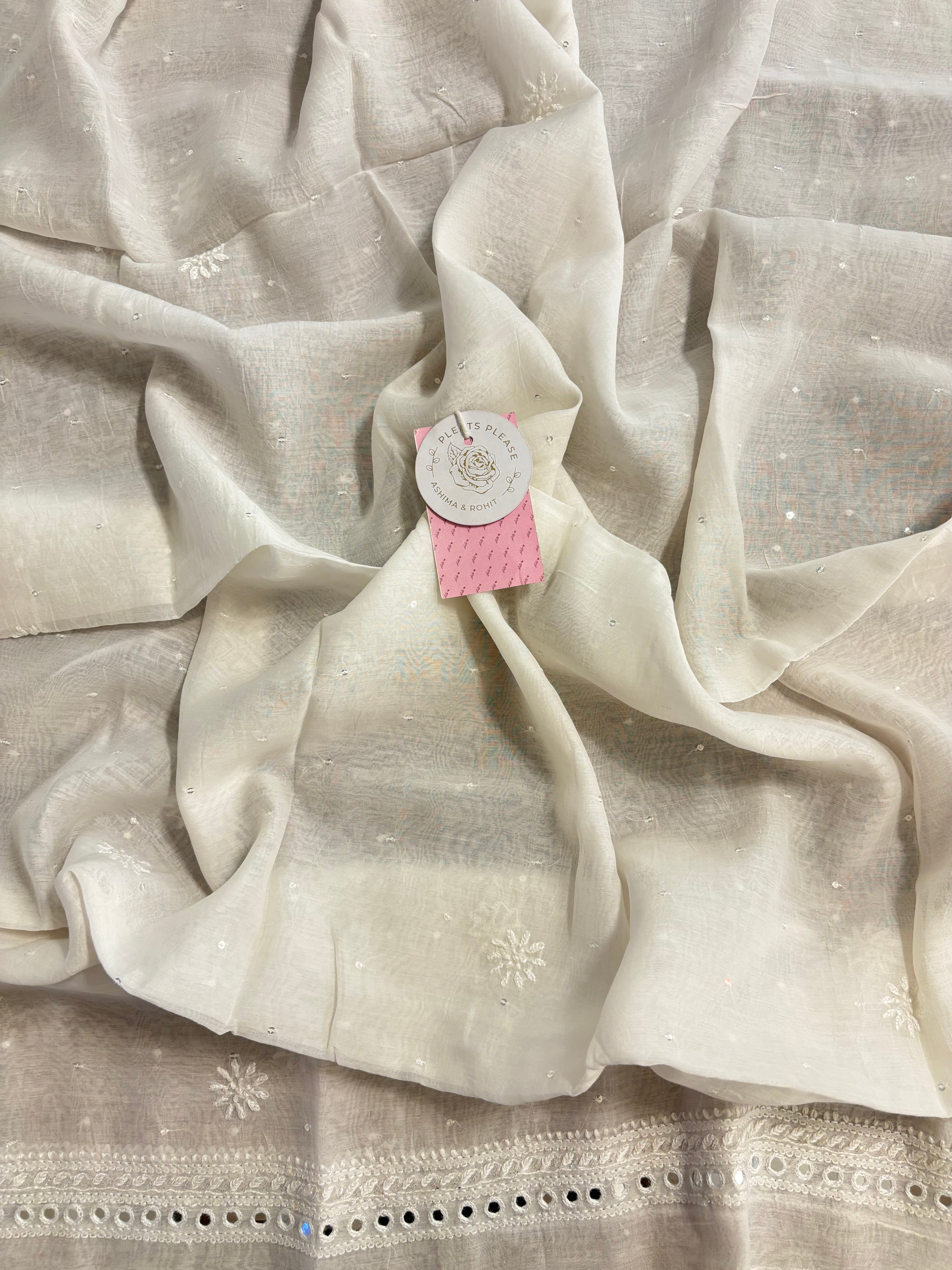 Dyeable Chanderi Mirror Chikankari Kurta & Dupatta - Pleats PleaseChikankari