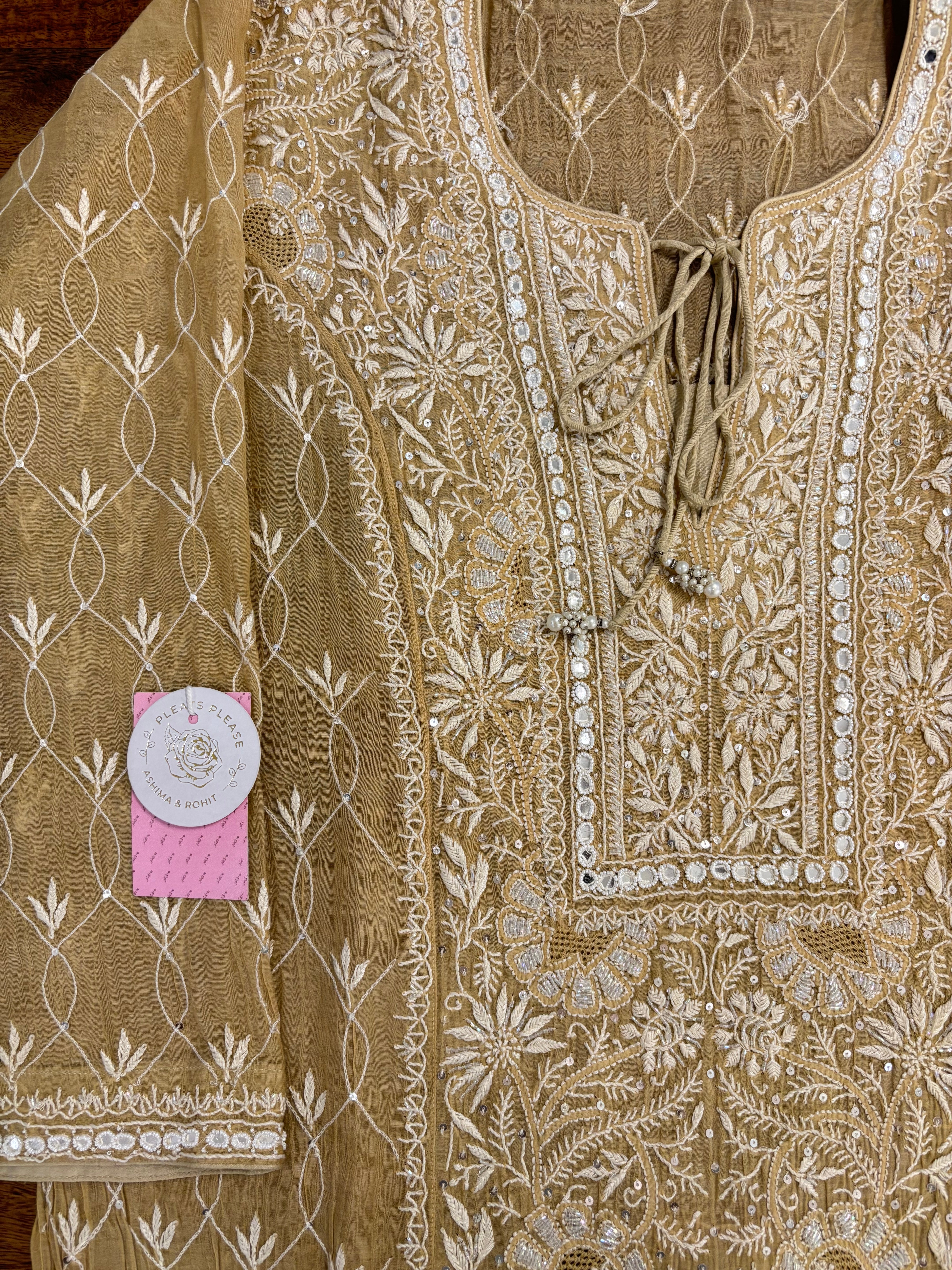 Beige Chanderi Chikankari Kurta & Dupatta