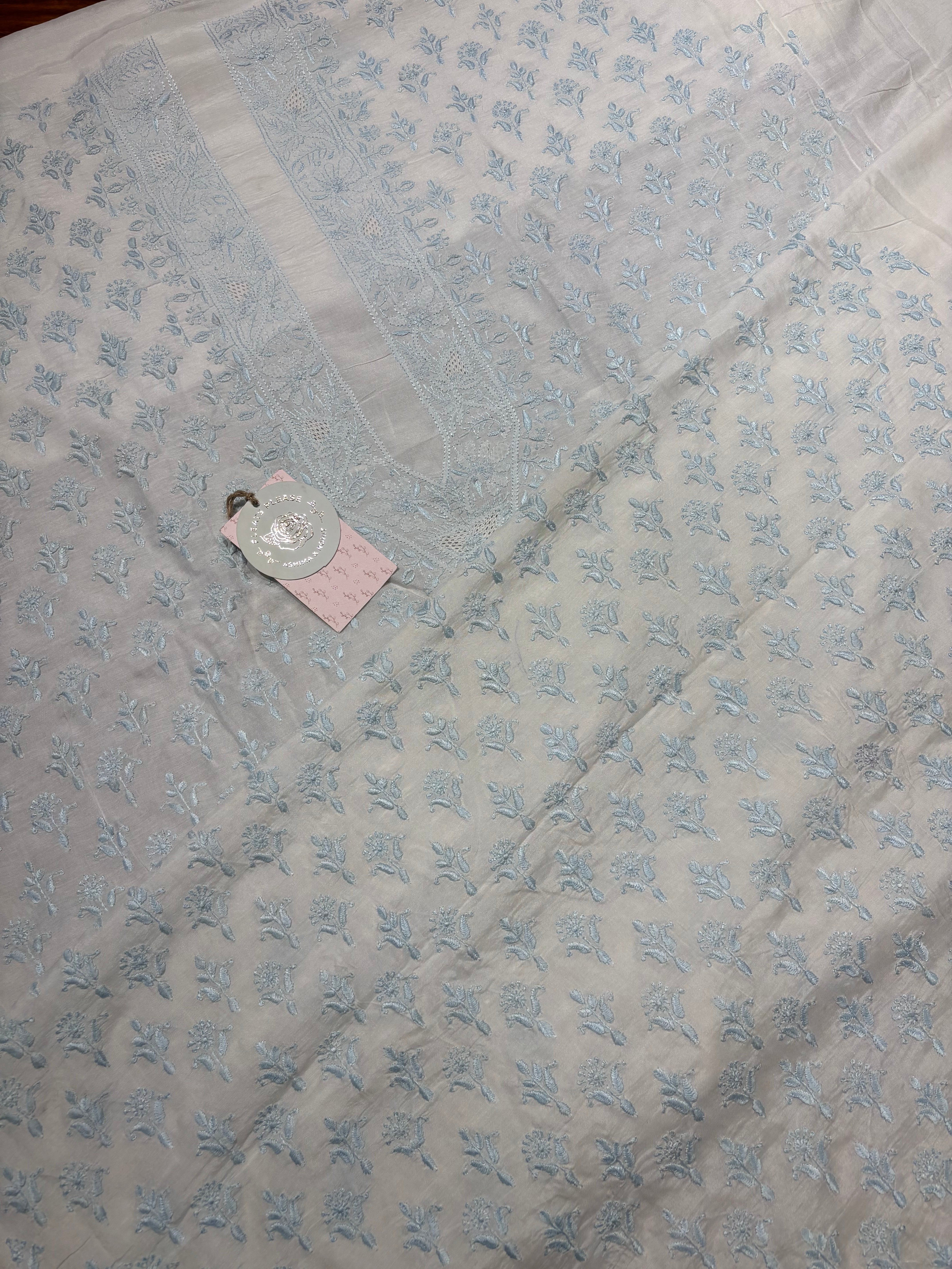 Dyeable Pure Muslin Silk Chikankari Men’s Kurta Fabric