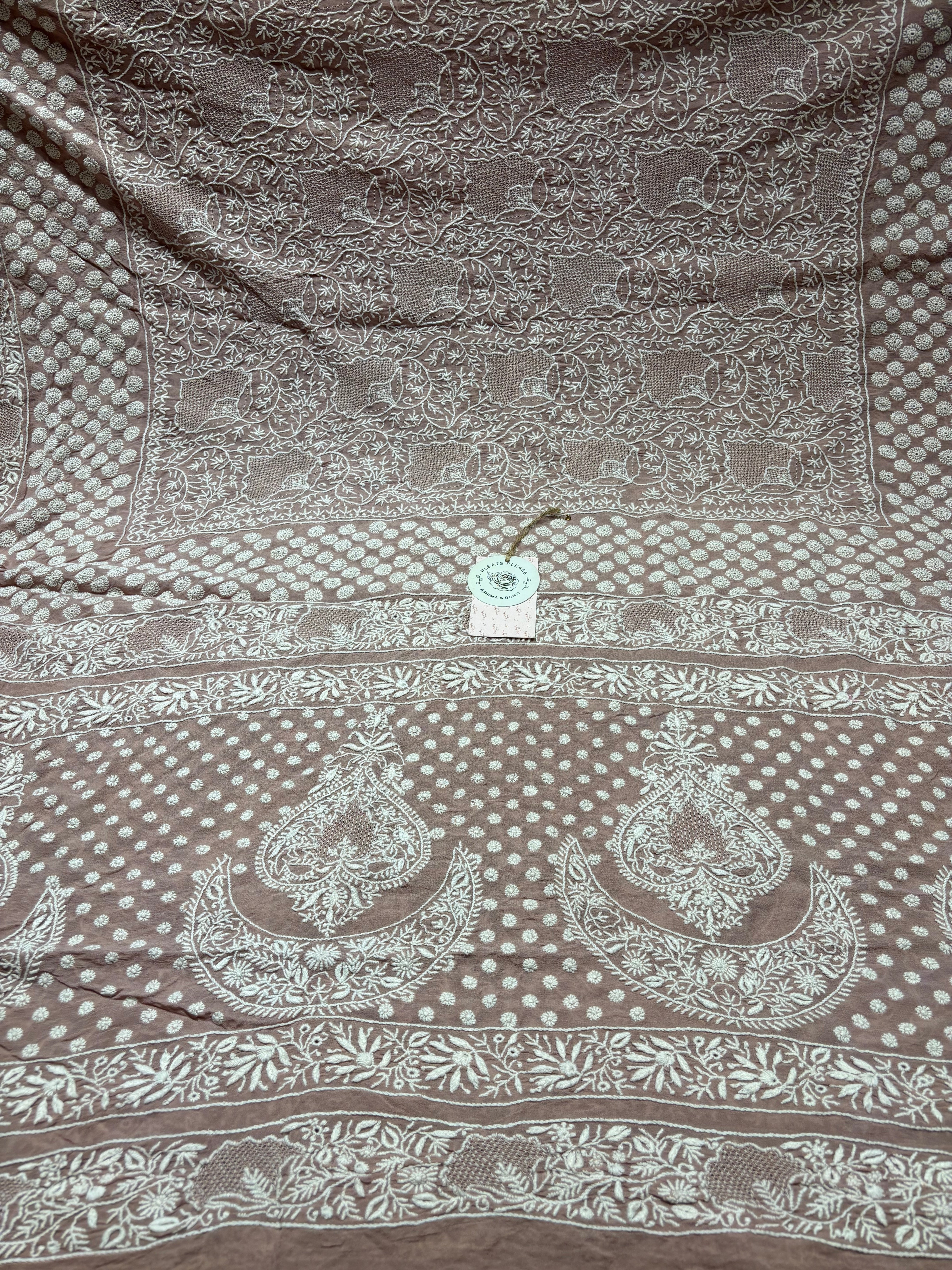 Dusty Rose Gold pure Georgette Chikankari Dupatta