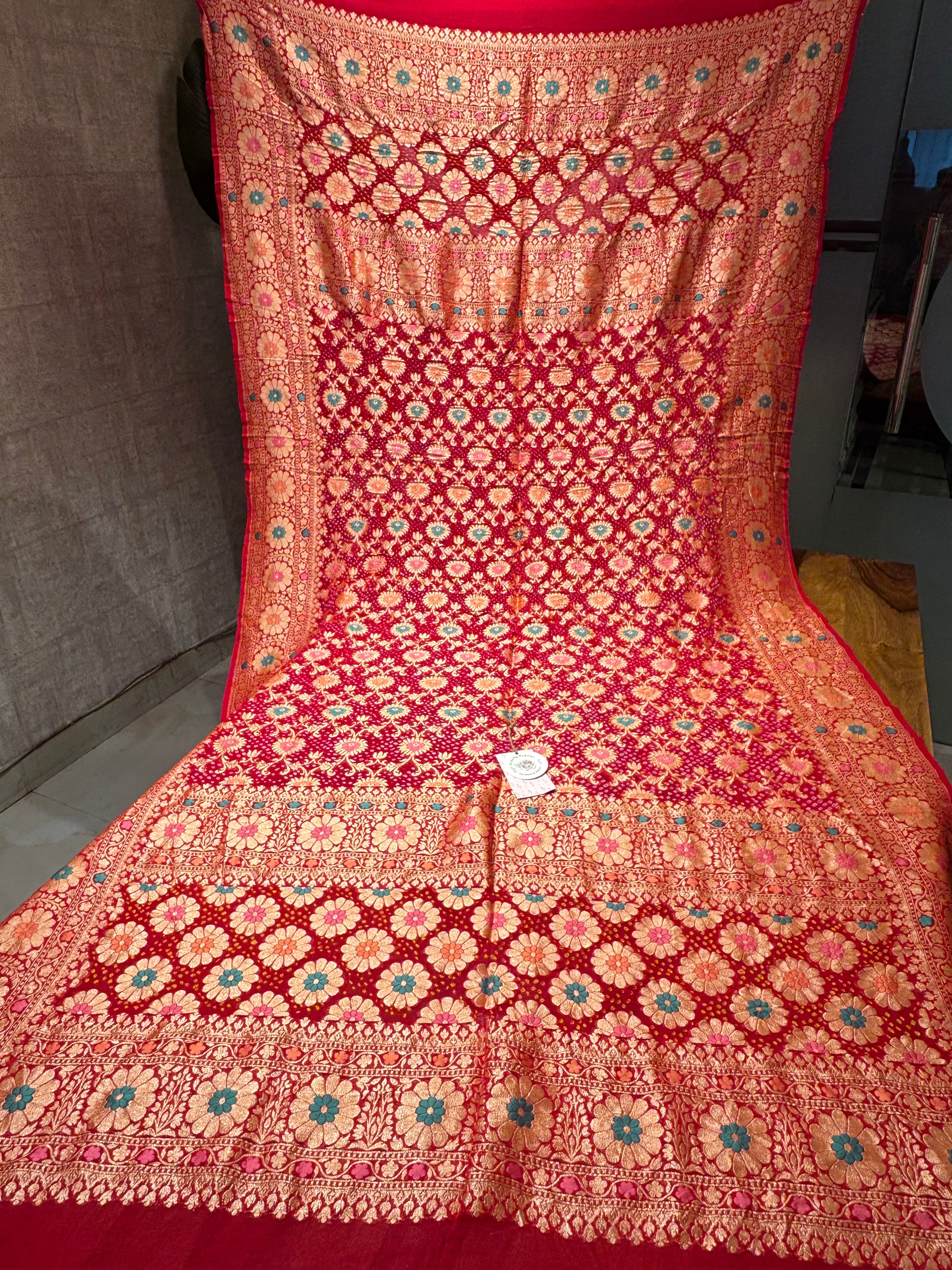 Red Bandhej Khaddi Georgette Dupatta