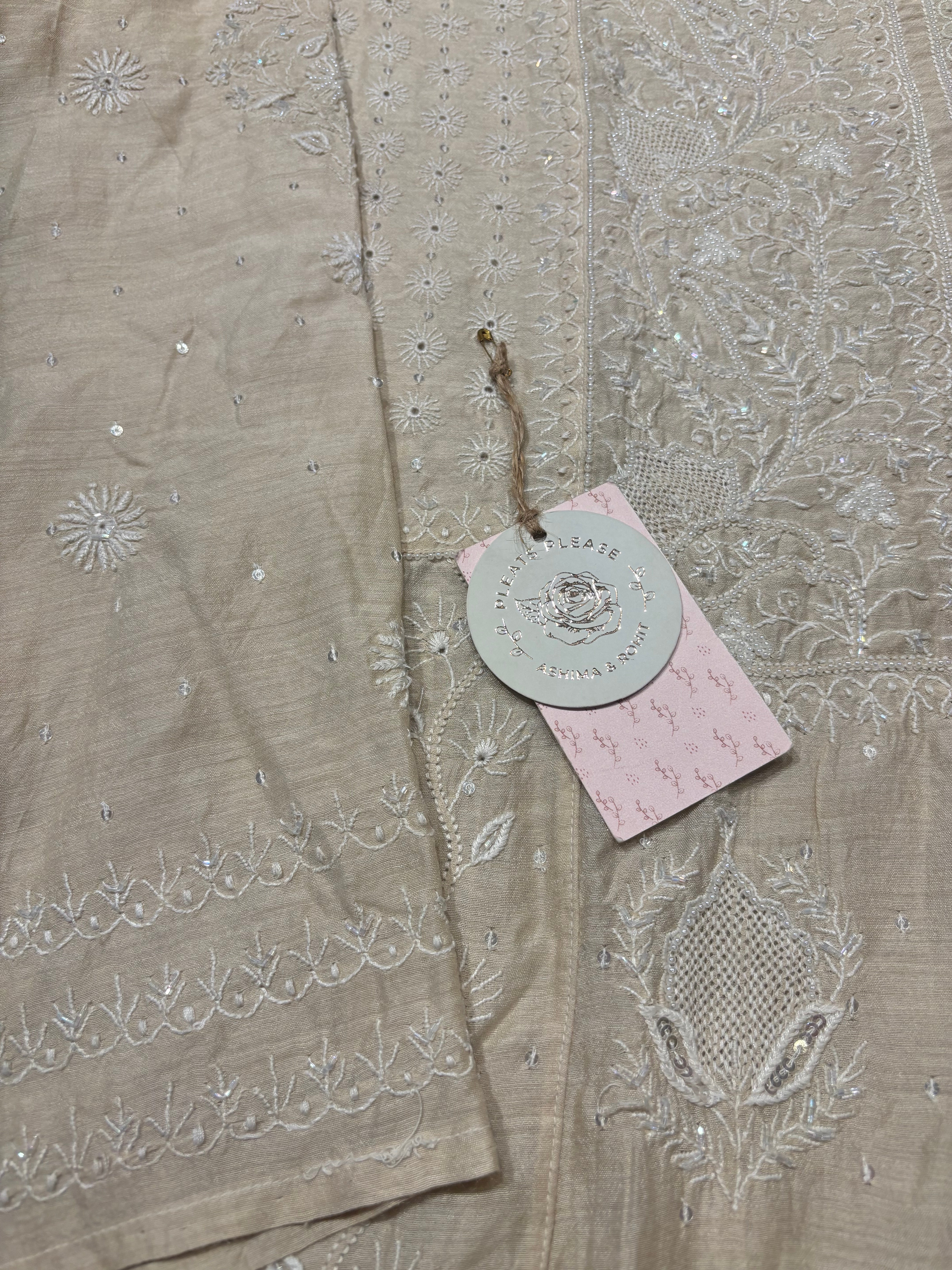 Dyeable Monga Silk Chikankari Anarkali And Dupatta Set