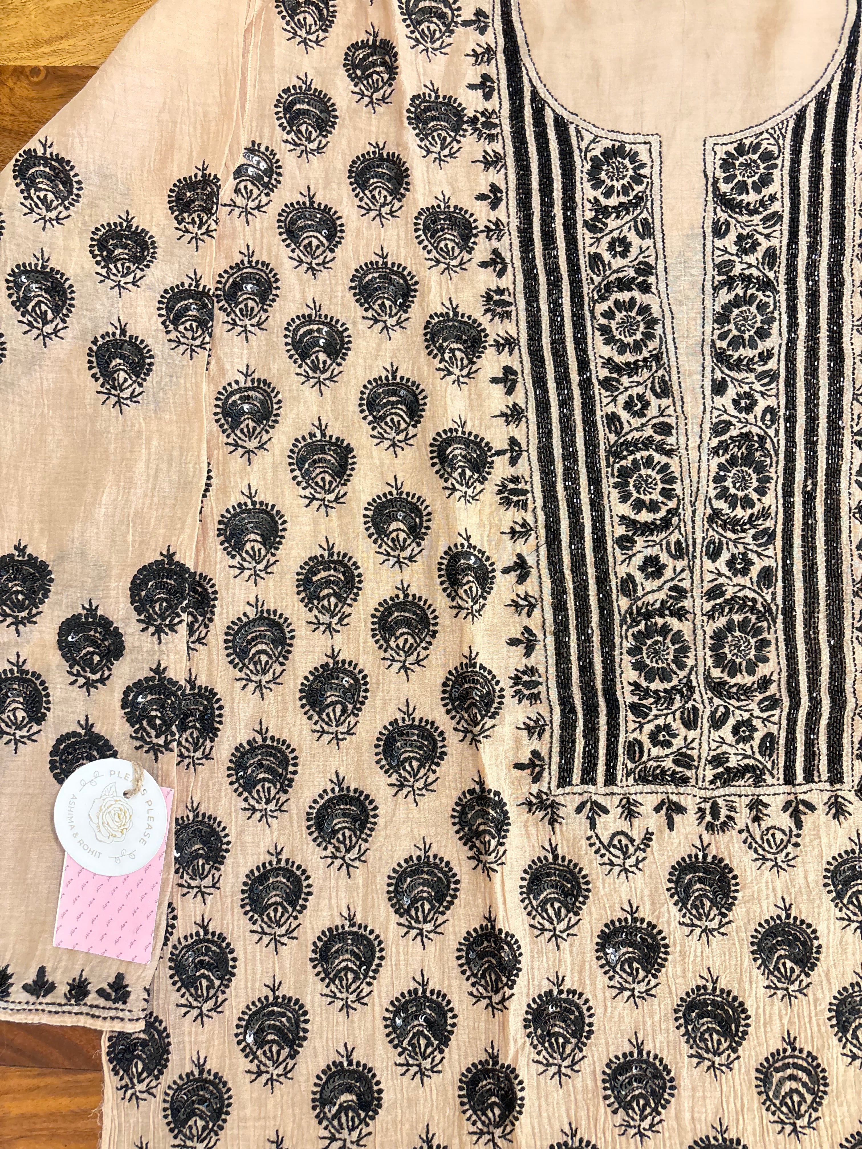 Beige Chanderi Chikankari Kurta & Dupatta