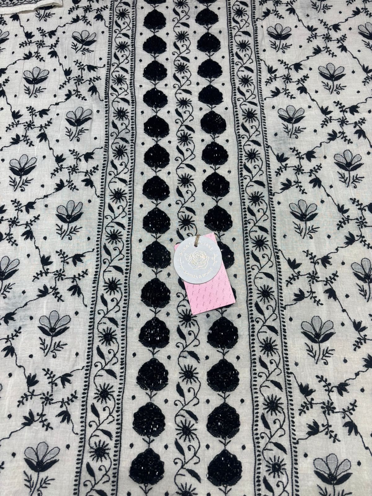 Dyeable Black & white Chanderi Chikankari kurta & Dupatta