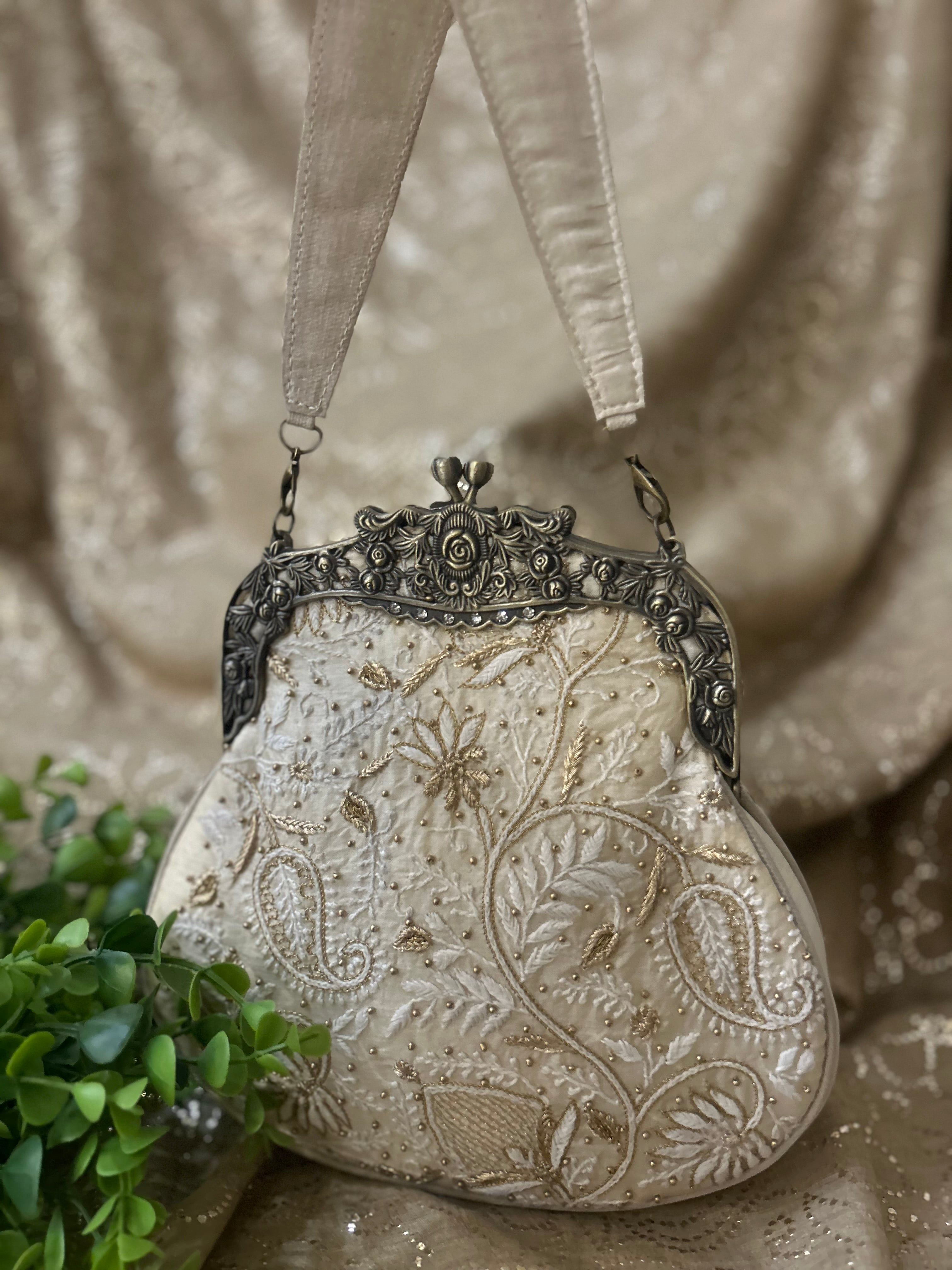 Ivory Chikankari Clutch Bag