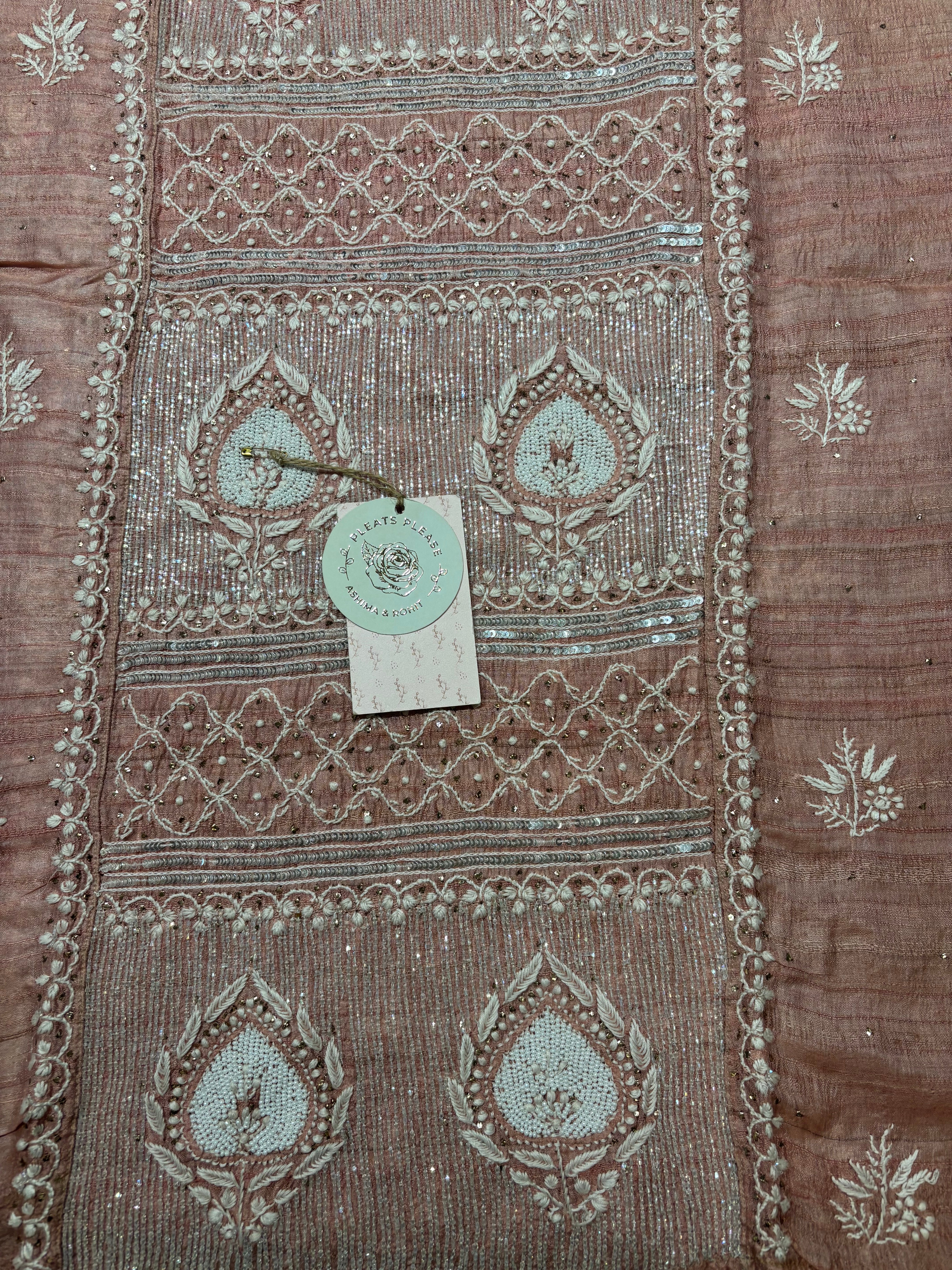 Flamingo Tussar Silk Chikankari And Mukaish Kurta And Dupatta Set