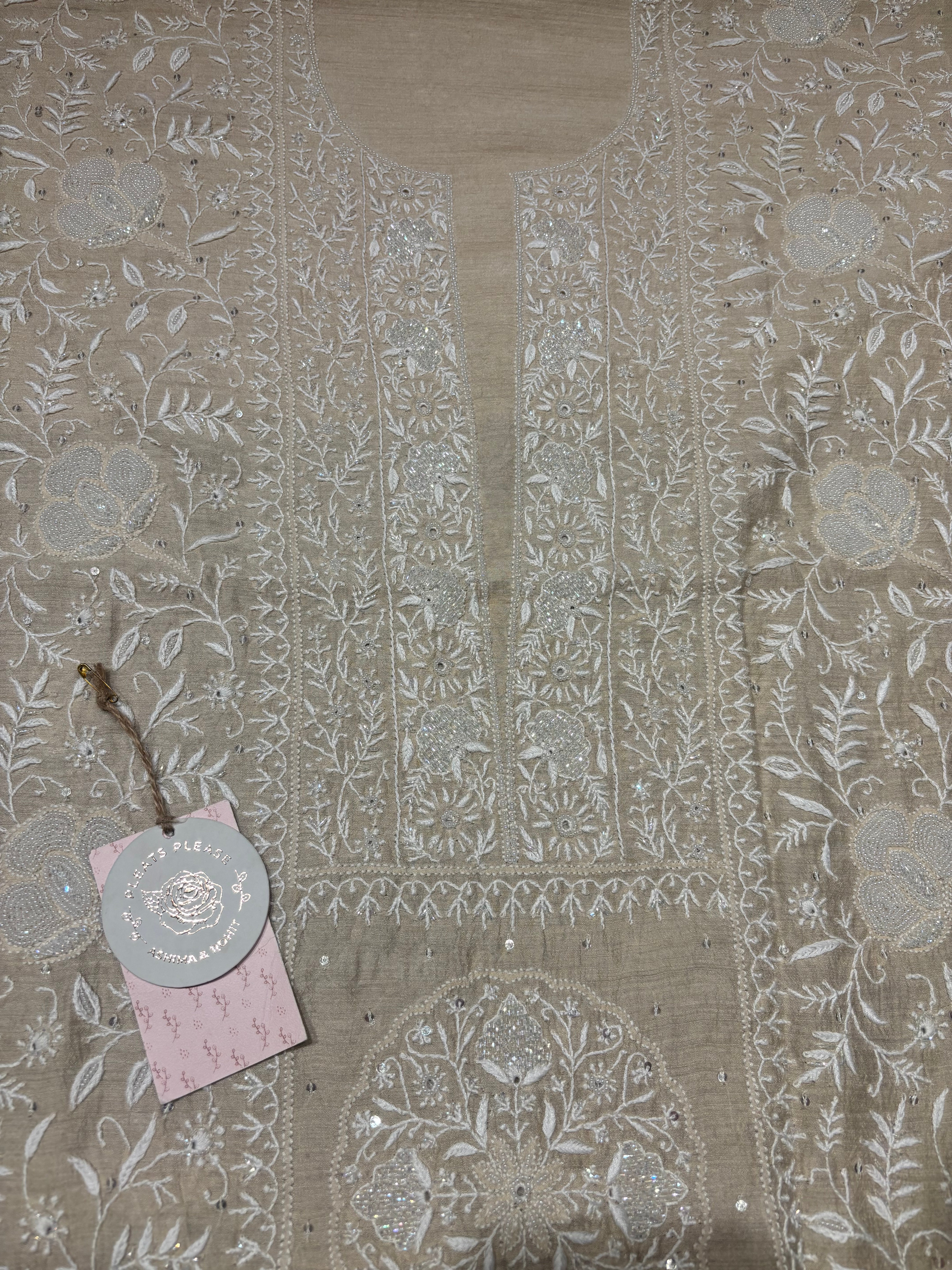 Dyeable monga Silk Chikankari Kurta and Dupatta Fabric