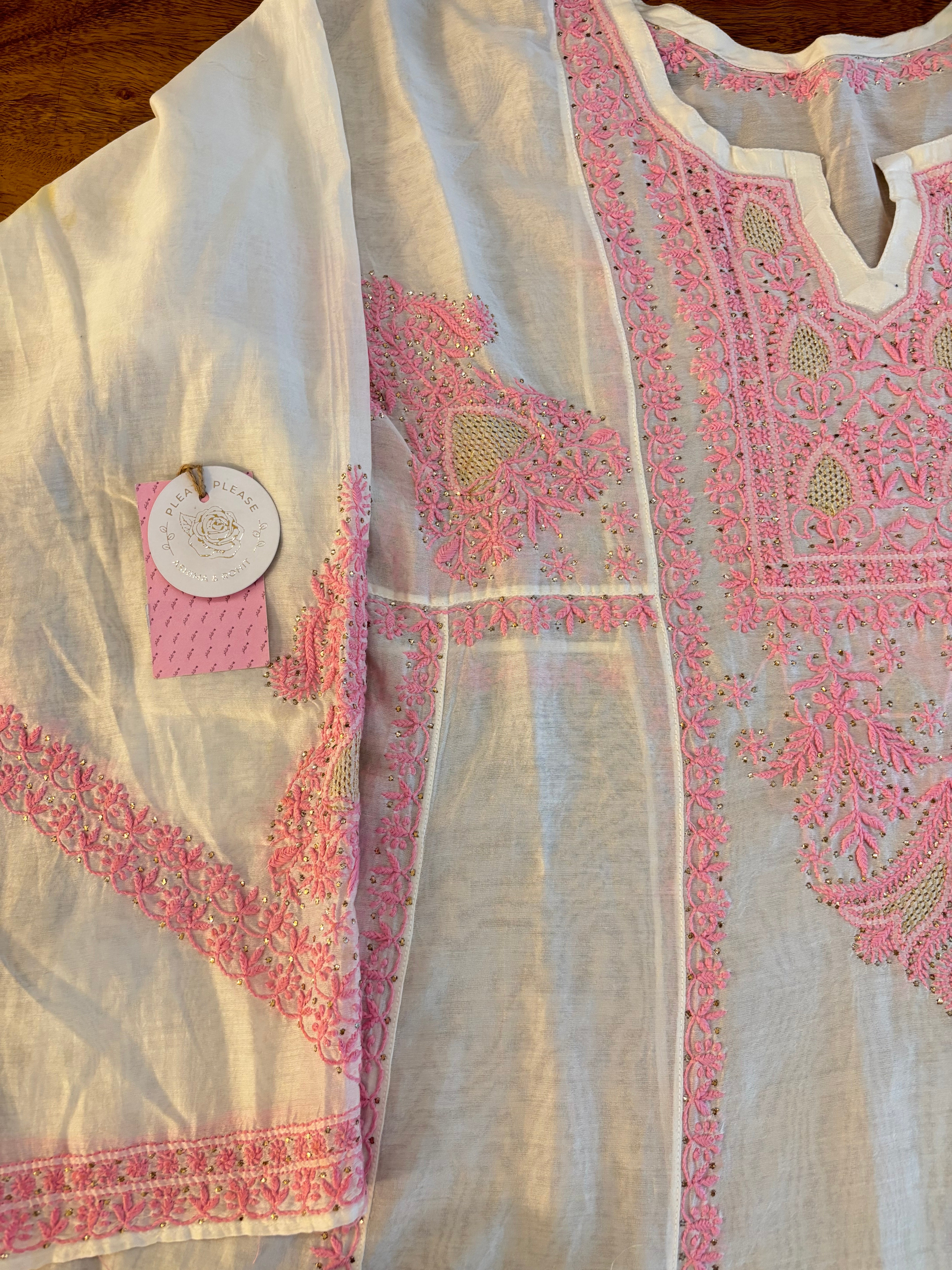 Dyeable Chanderi Chikankari Mukaish Anarkali & Dupatta