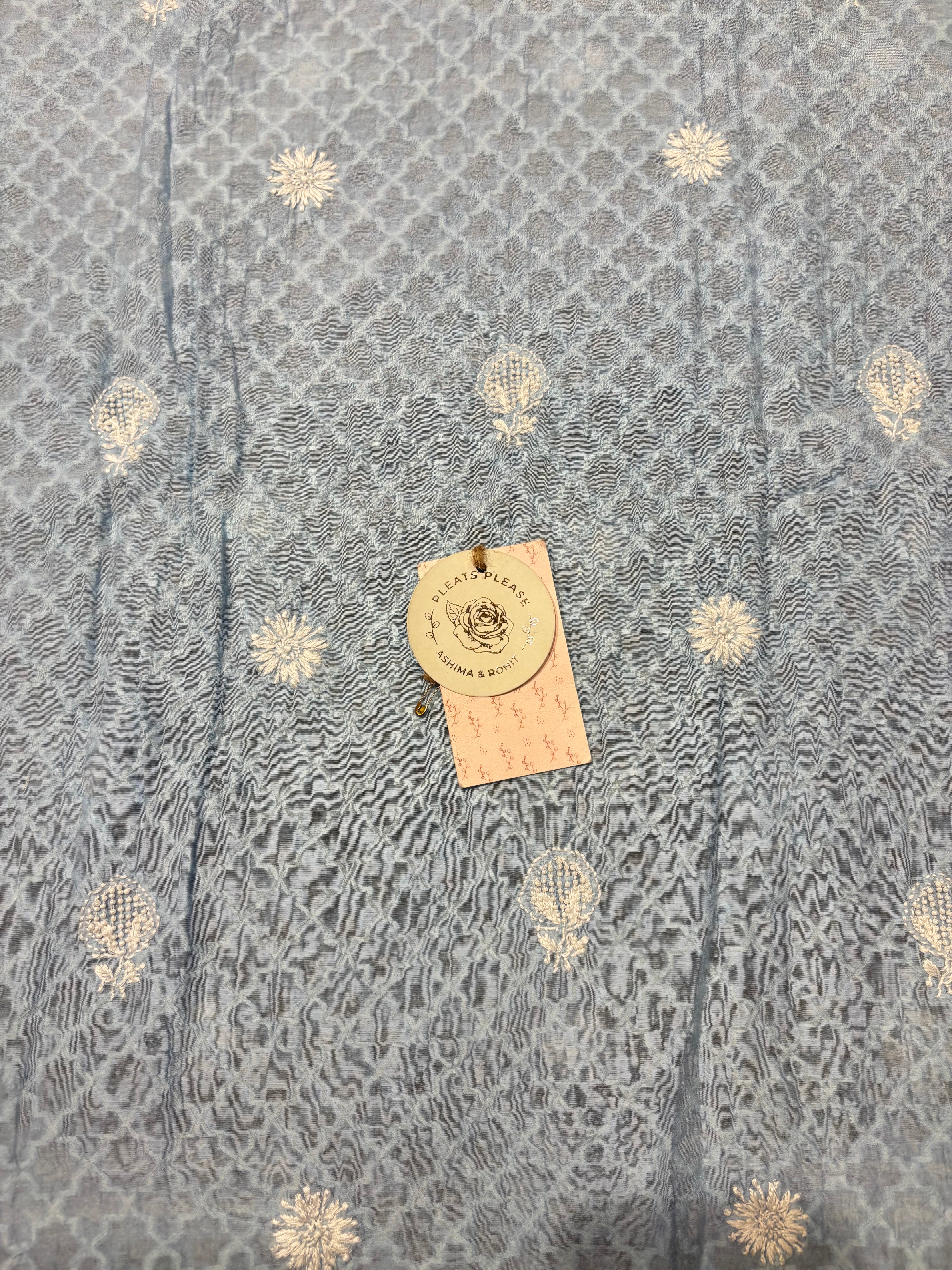 Blue Chanderi Jacquard Chikankari Men's Kurta Fabric