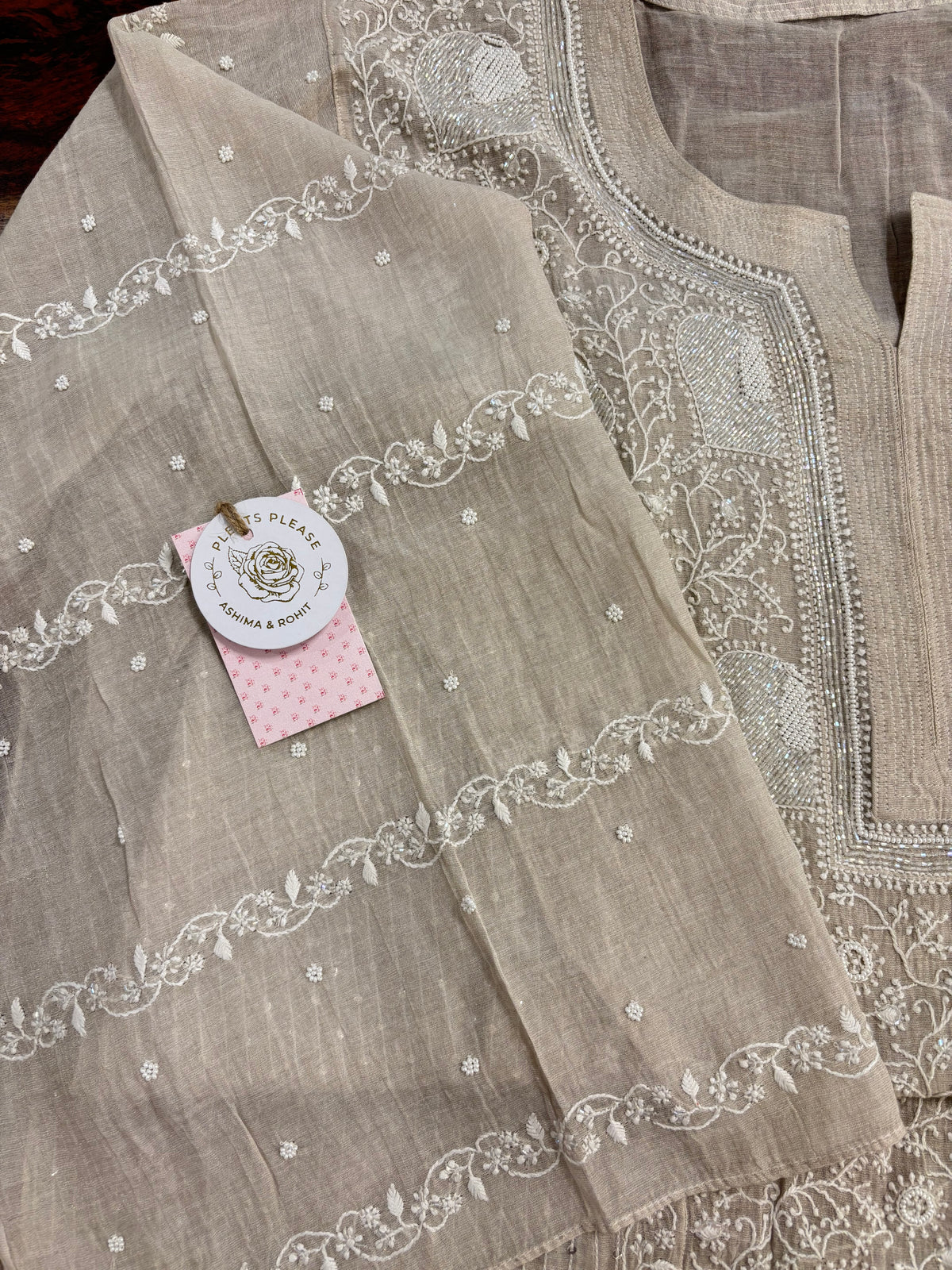Dyeable Tissue Chikankari Kurta & Dupatta
