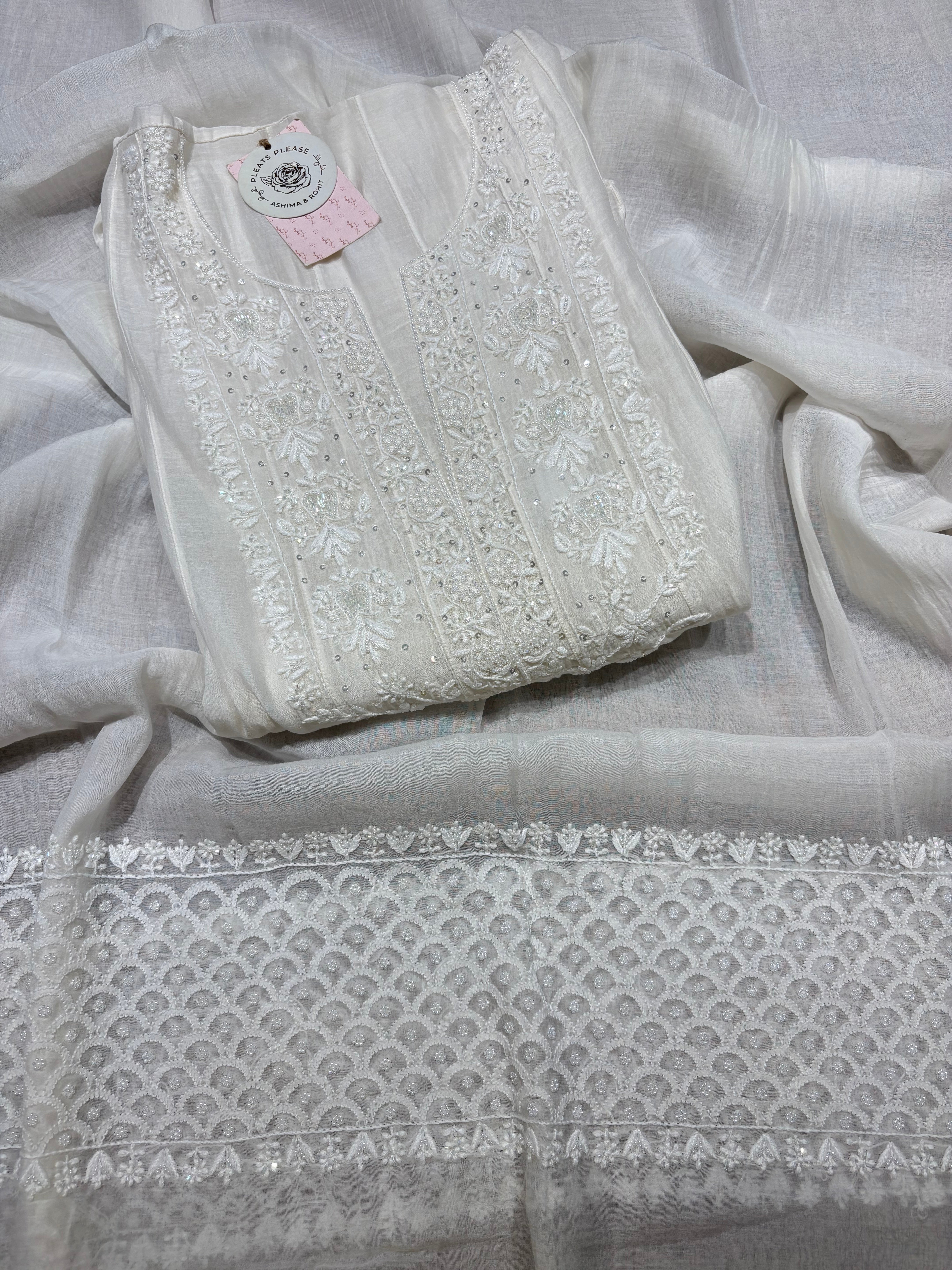 Dyeable Chanderi Mul Chikankari Anarkali & Dupatta Set