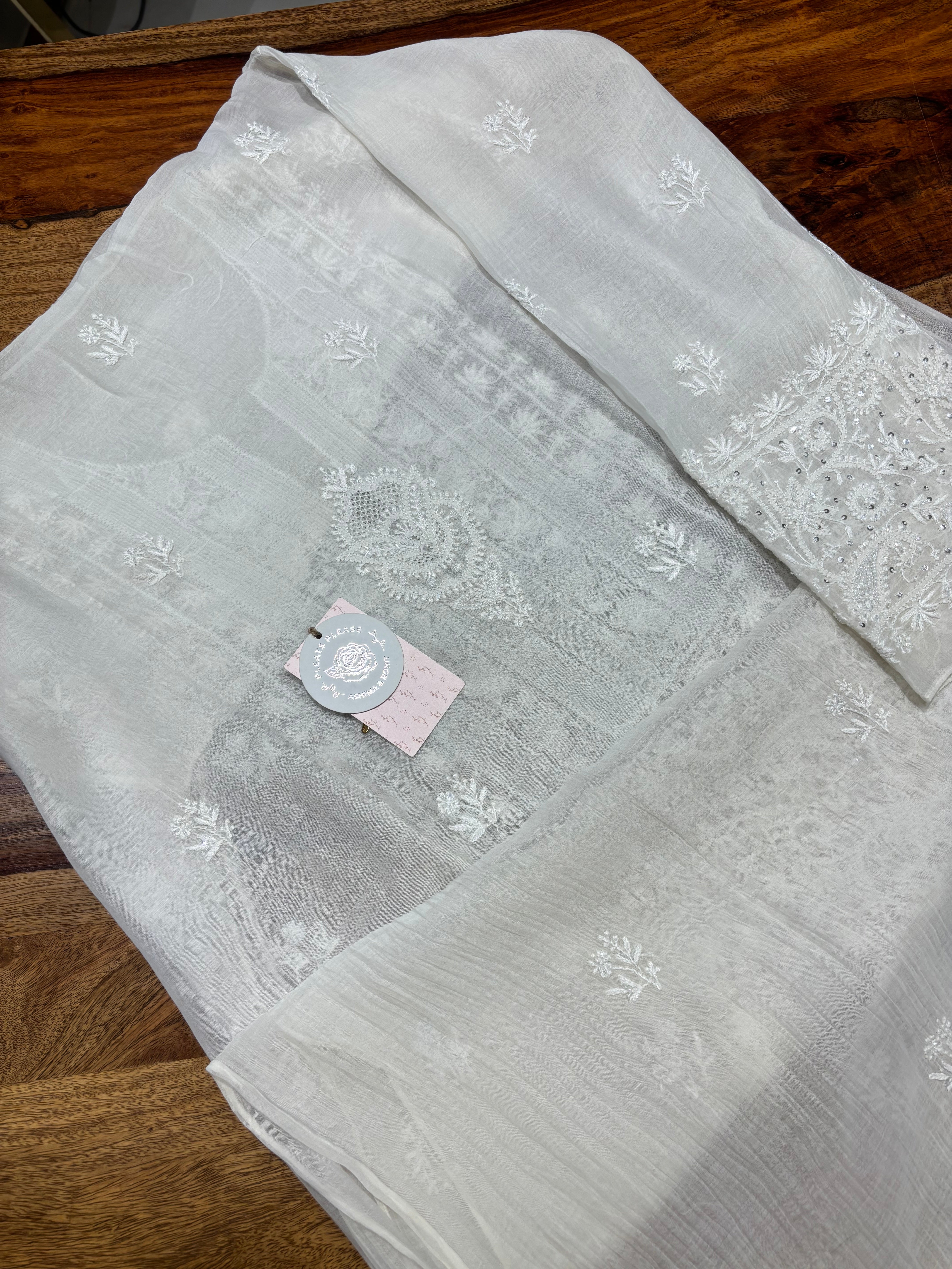 Dyeable Chanderi Mul Chikankari Kurta & Dupatta Set