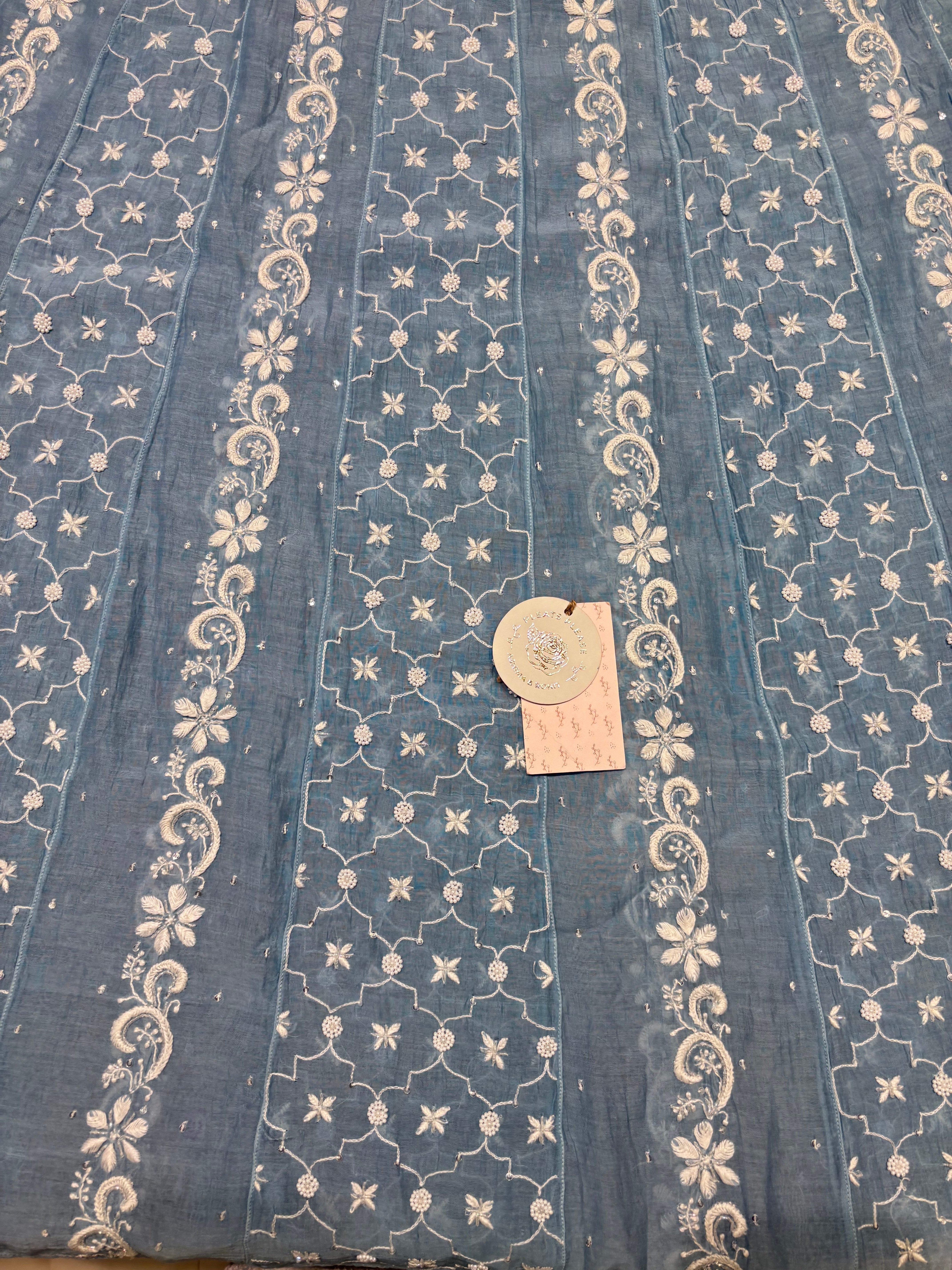 Powder Blue Chanderi Mul Chikankari Anarkali & Dupatta Set