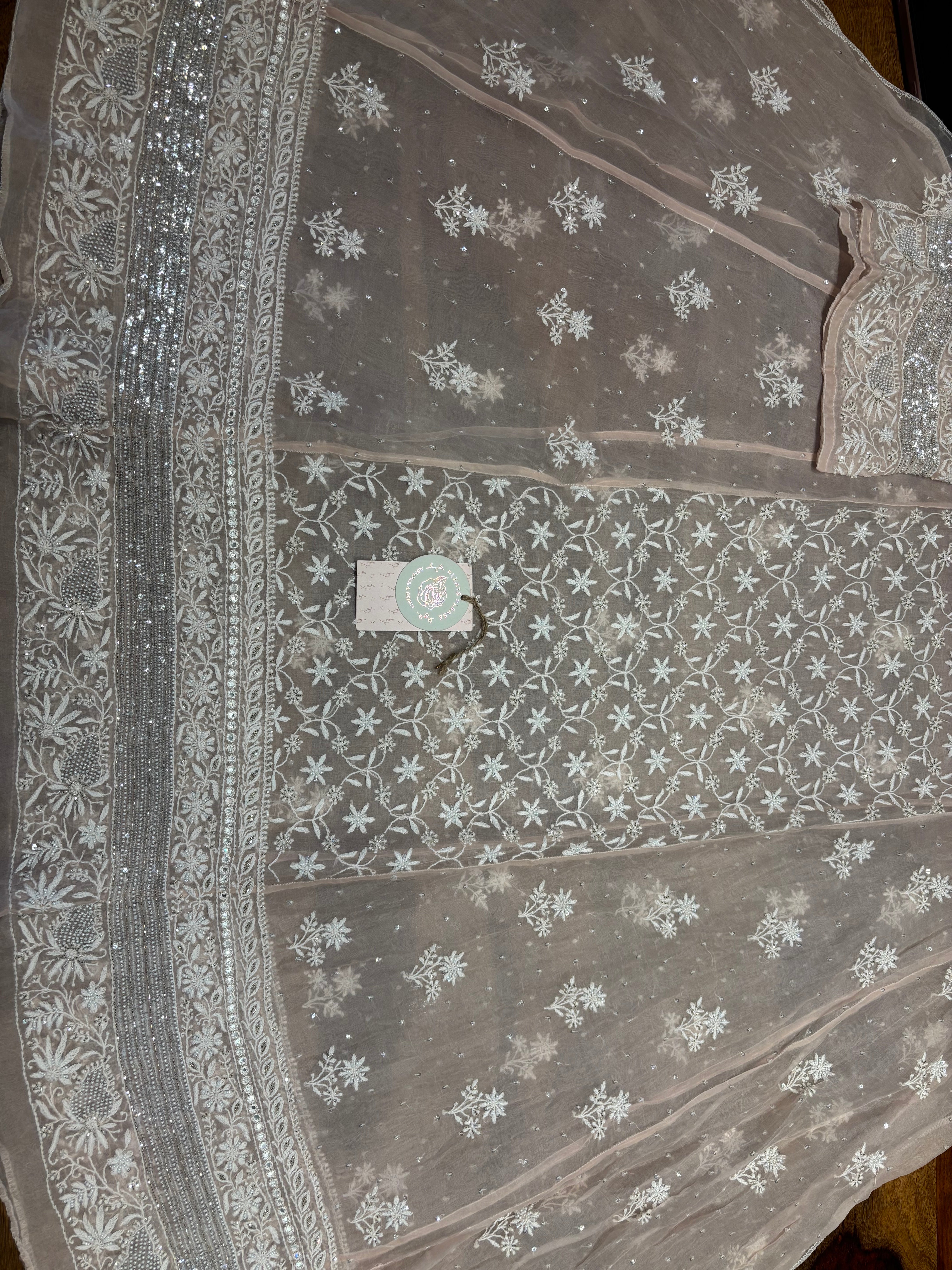 Peach Dust Pure And Premium  Organza Anarkali And Dupatta Set