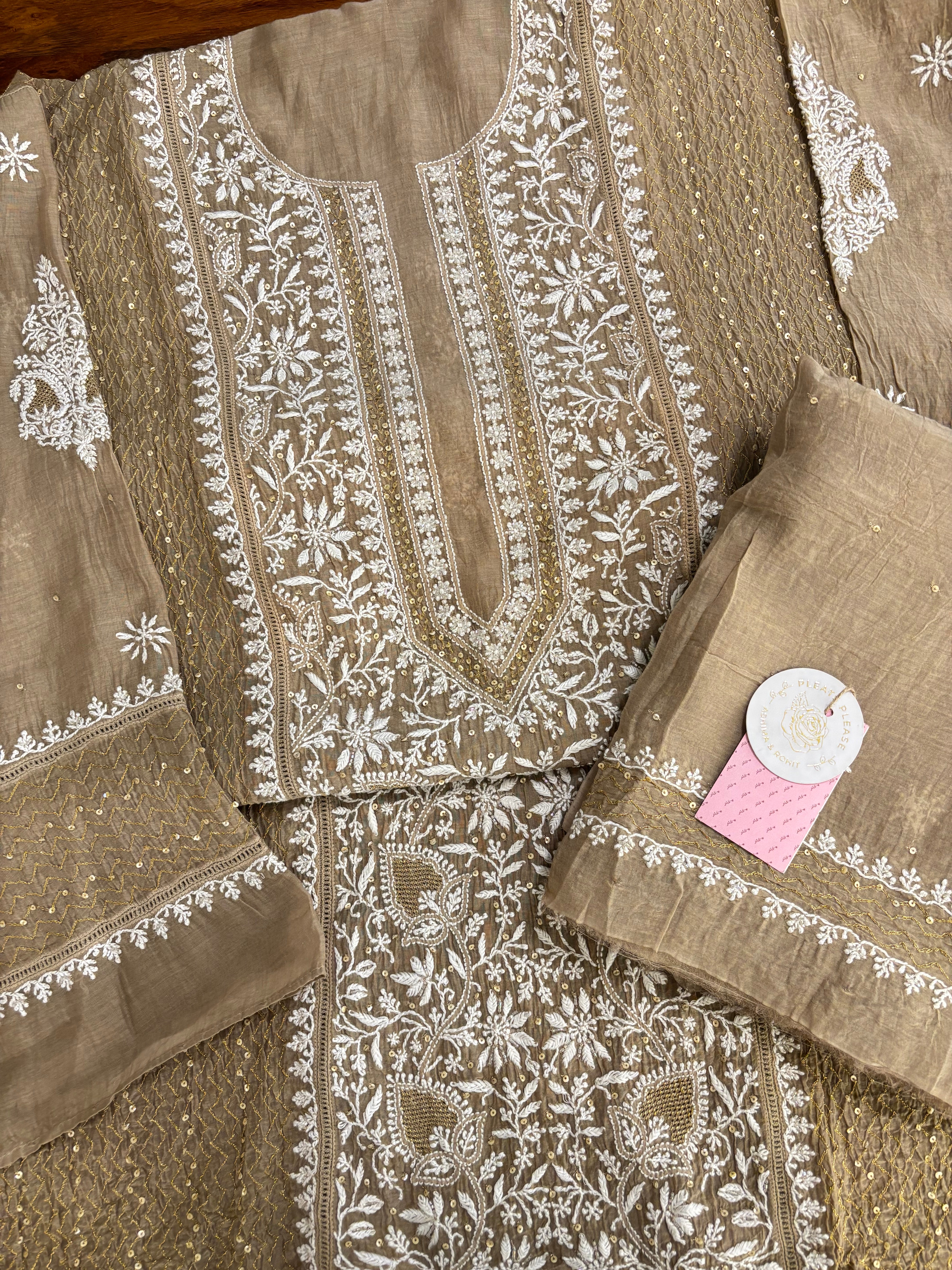 Camel Brown Chanderi Chikankari Kurta & Dupatta