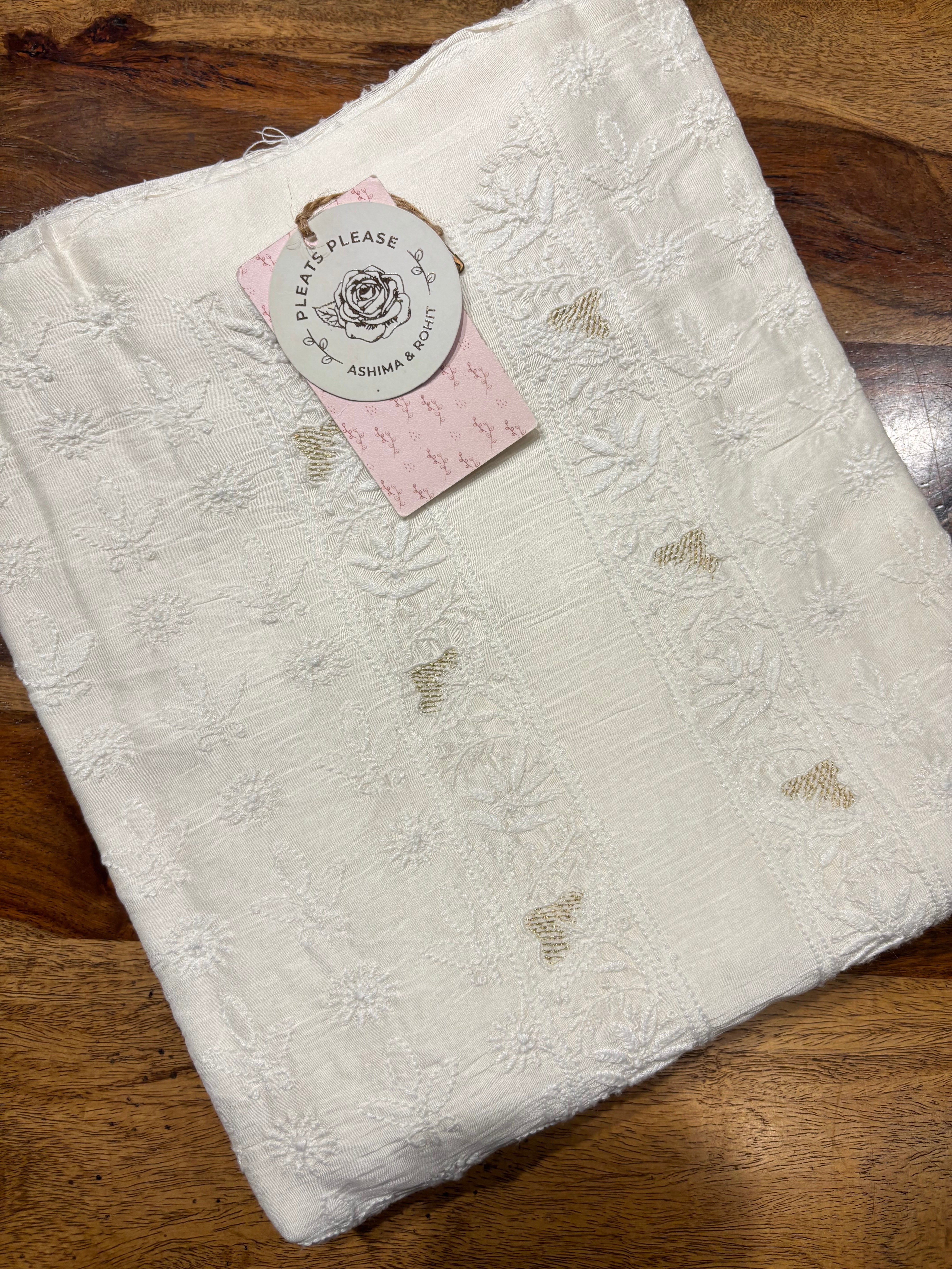 Dyeable Chanderi Silk Chikankari Men’s  Kurta Fabric