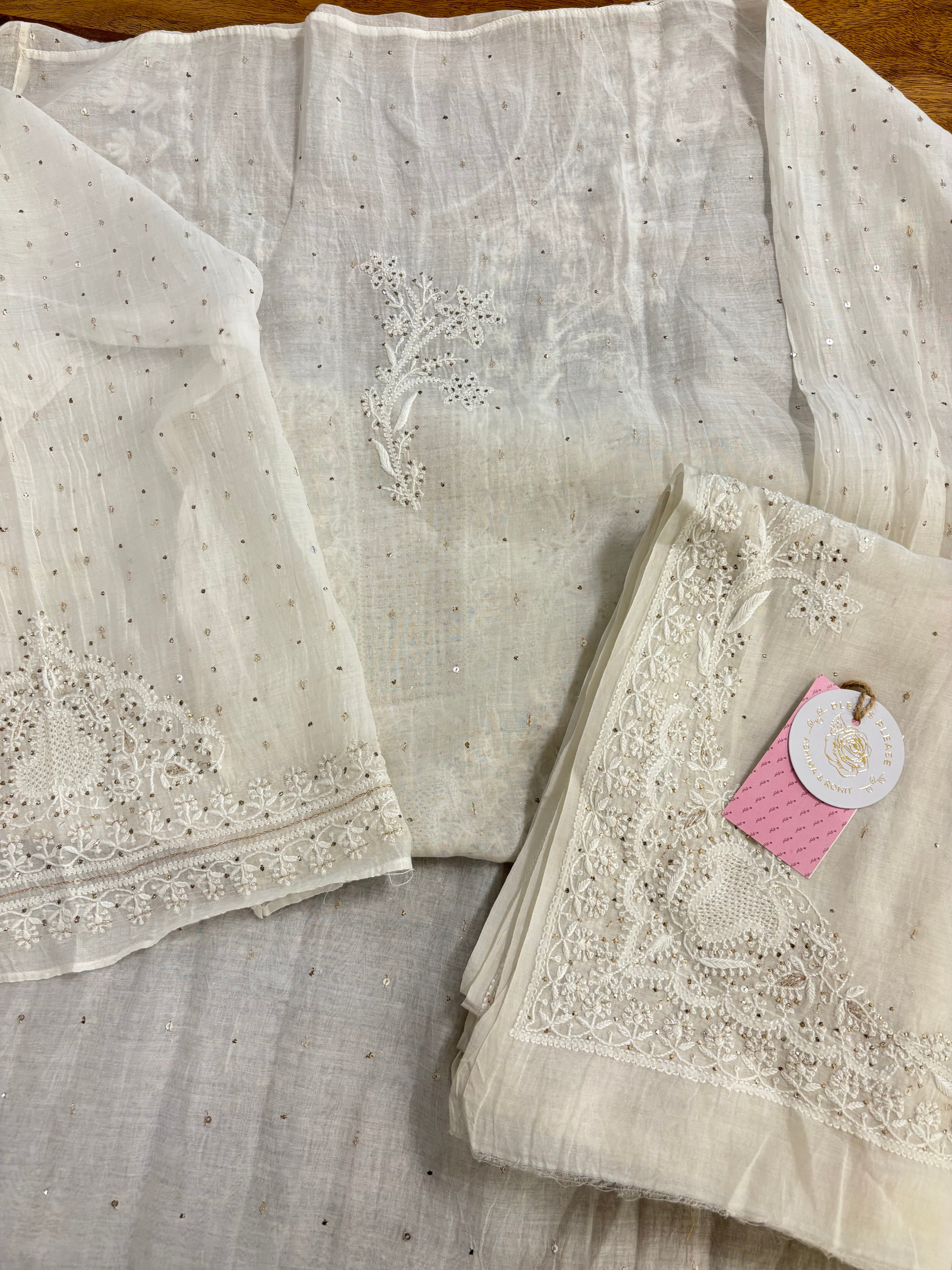 Dyeable Chanderi Chikankari Mukaish Kurta & Dupatta
