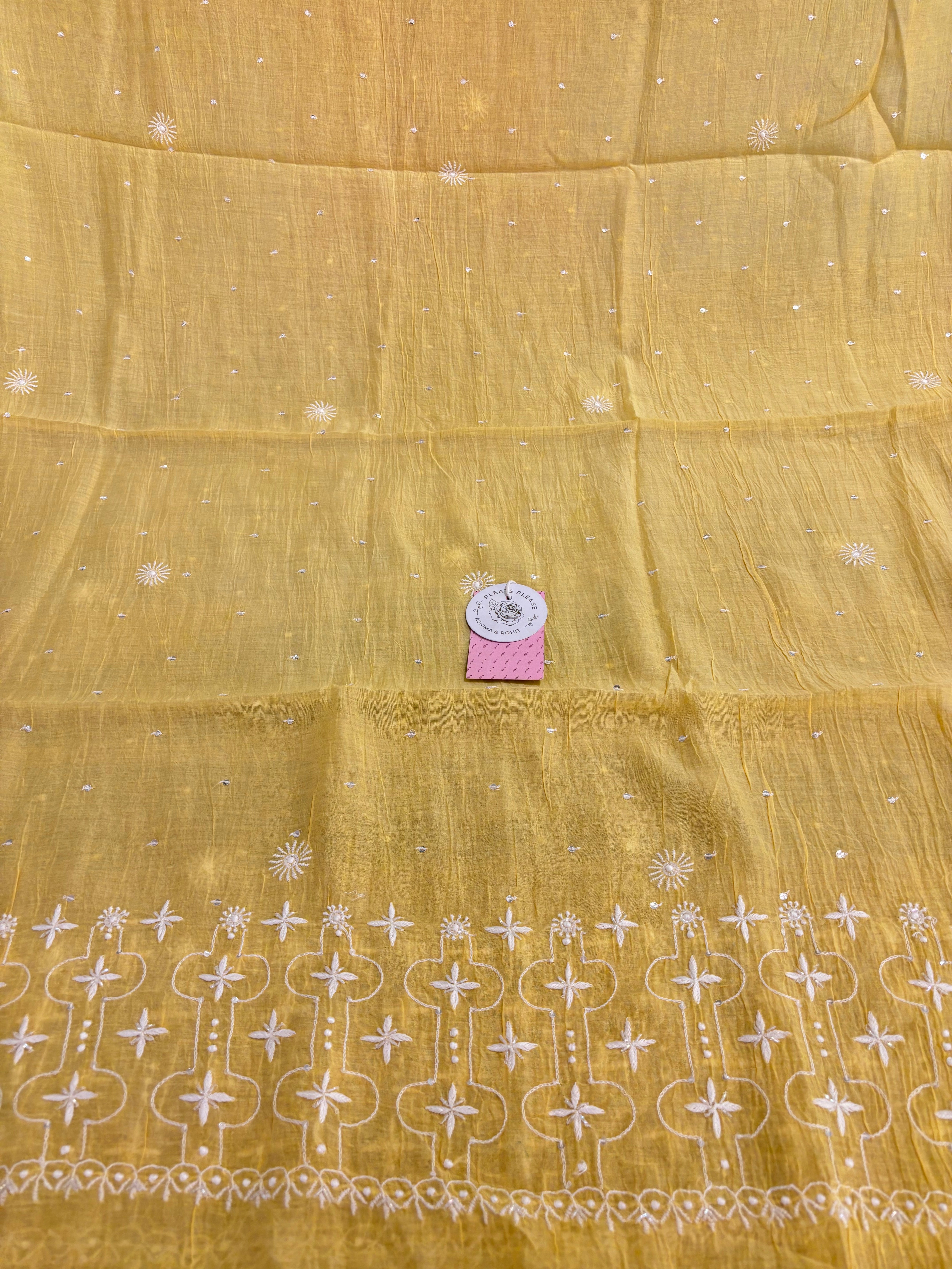 Yellow Chanderi Mul Chikankari Anarkali & Dupatta Set - Pleats PleaseChikankari