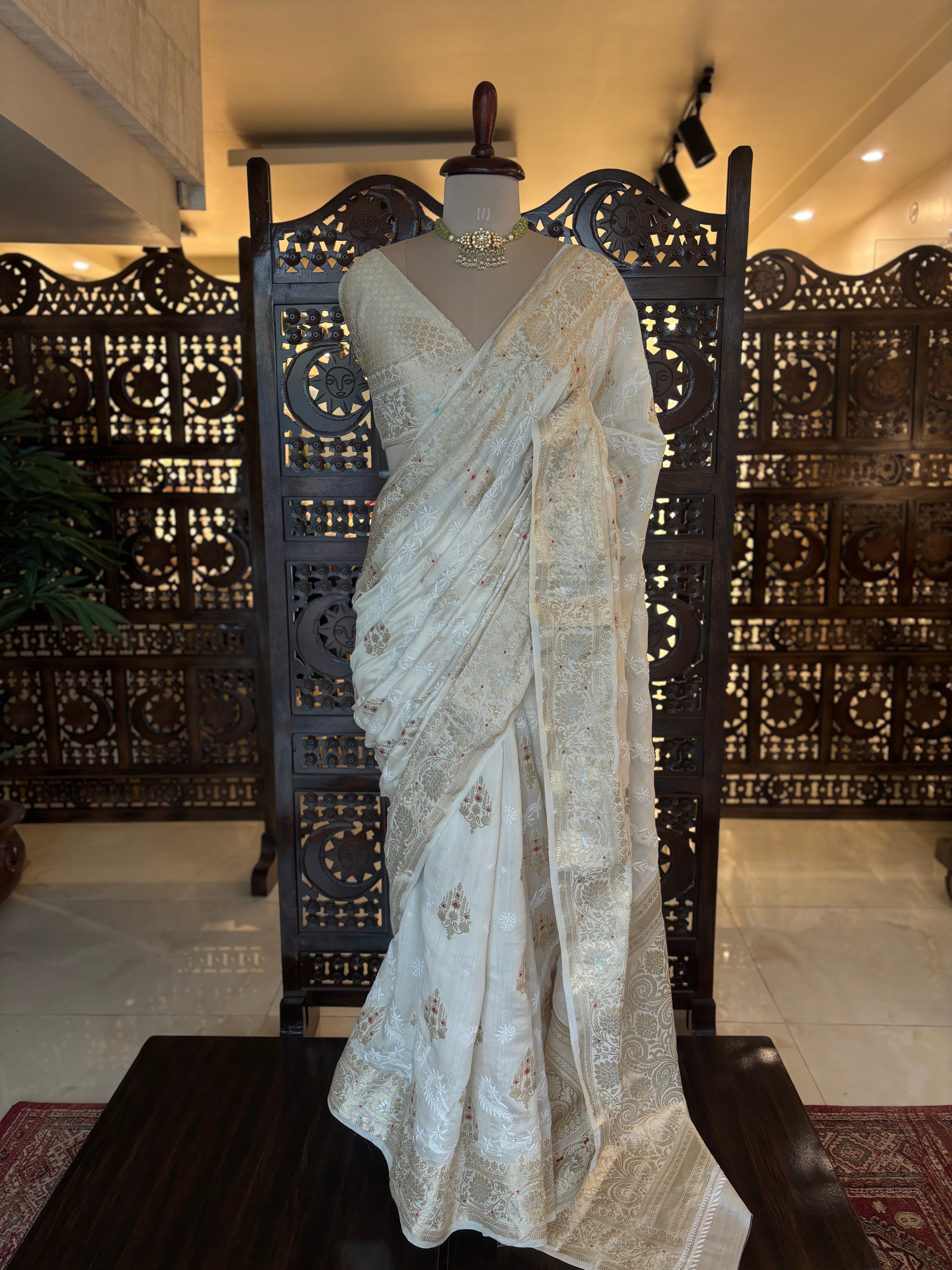 Dyeable Silk Chikankari Saree