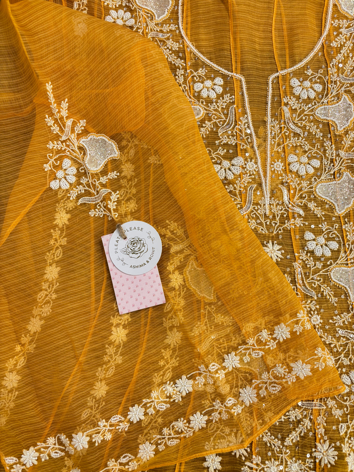 Burnt Orange Organza Chikankari Flared Co-Ord Set