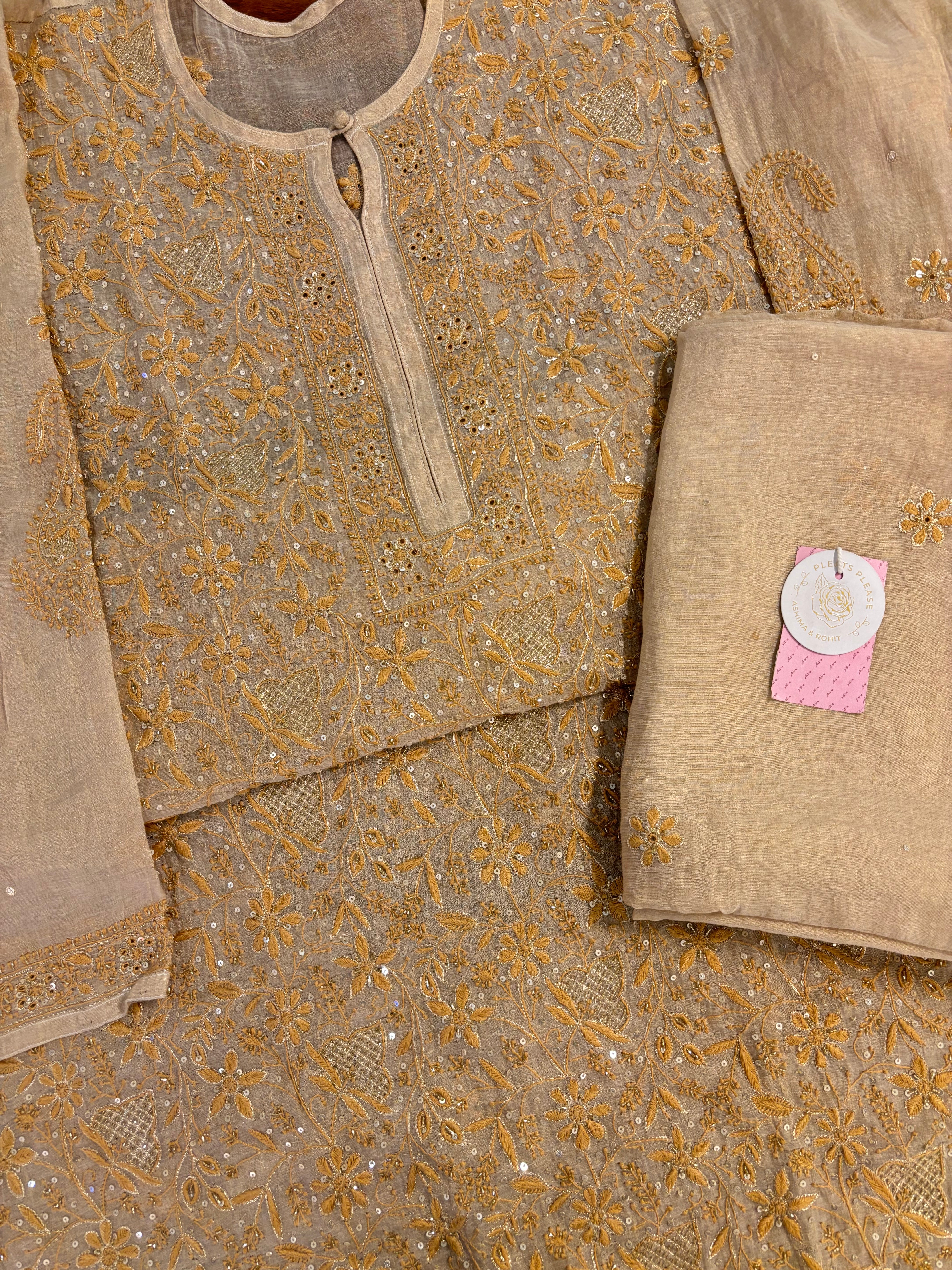 Dyeable Pure Tissue Chikankari Kurta & Dupatta