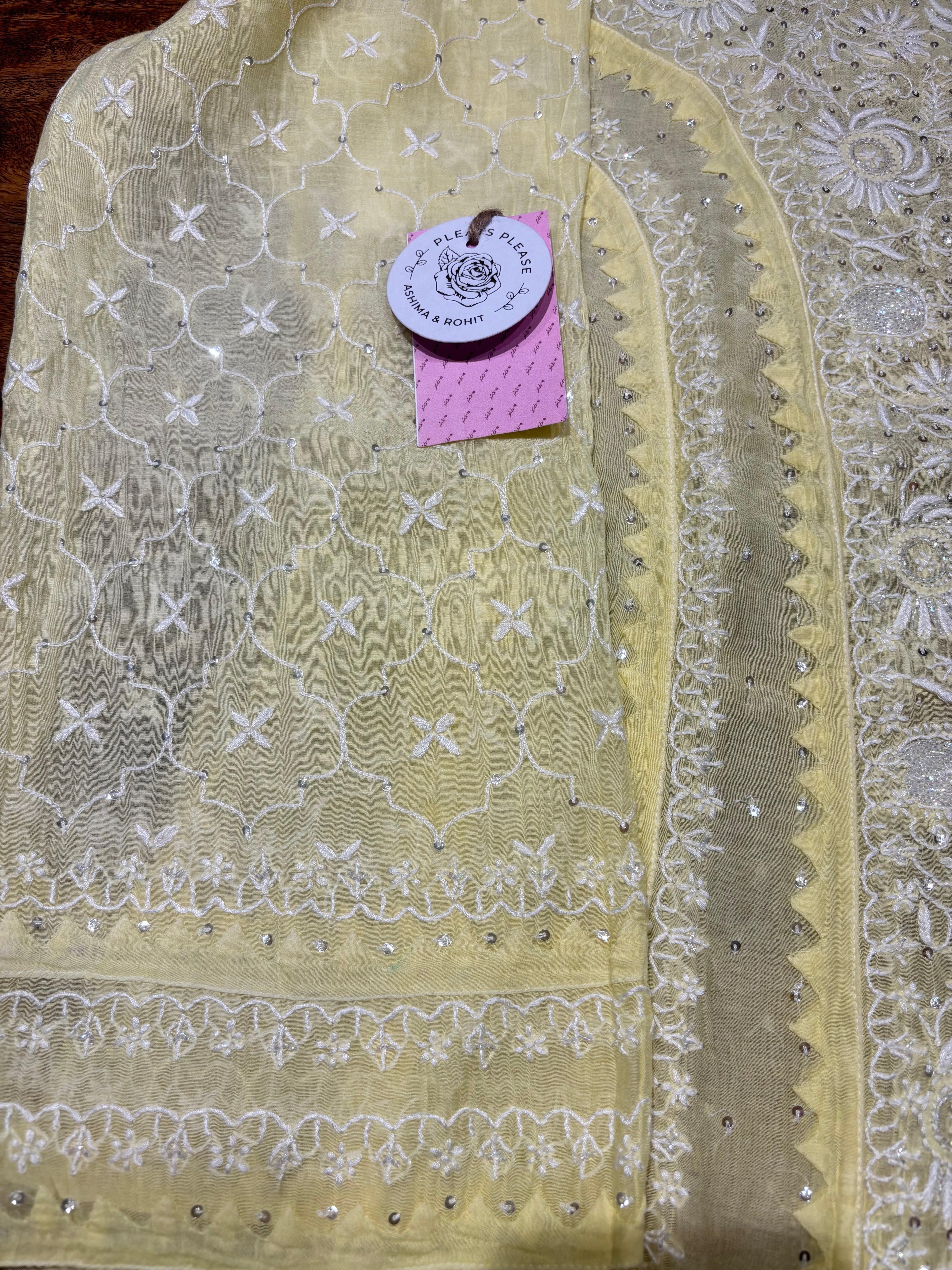 Yellow Chanderi Mul Chikankari Anarkali & Dupatta Set
