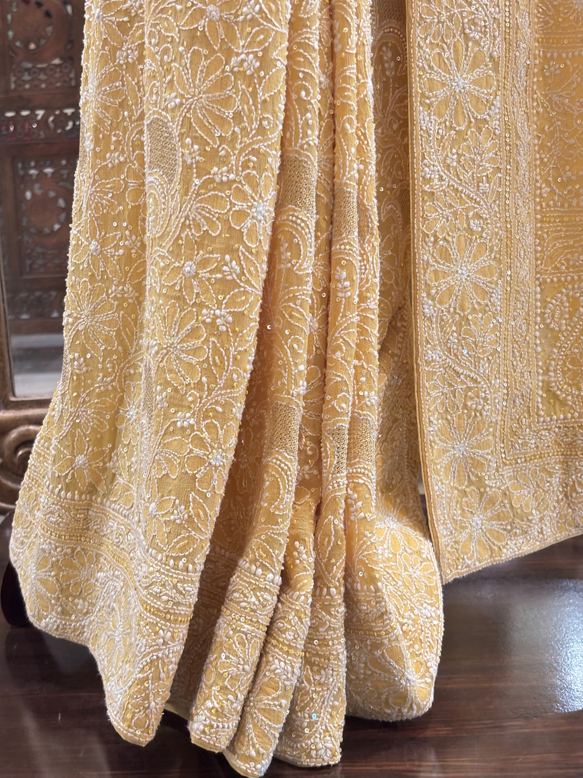 Bright Yellow Pure & Premium Georgette Chikankari Saree