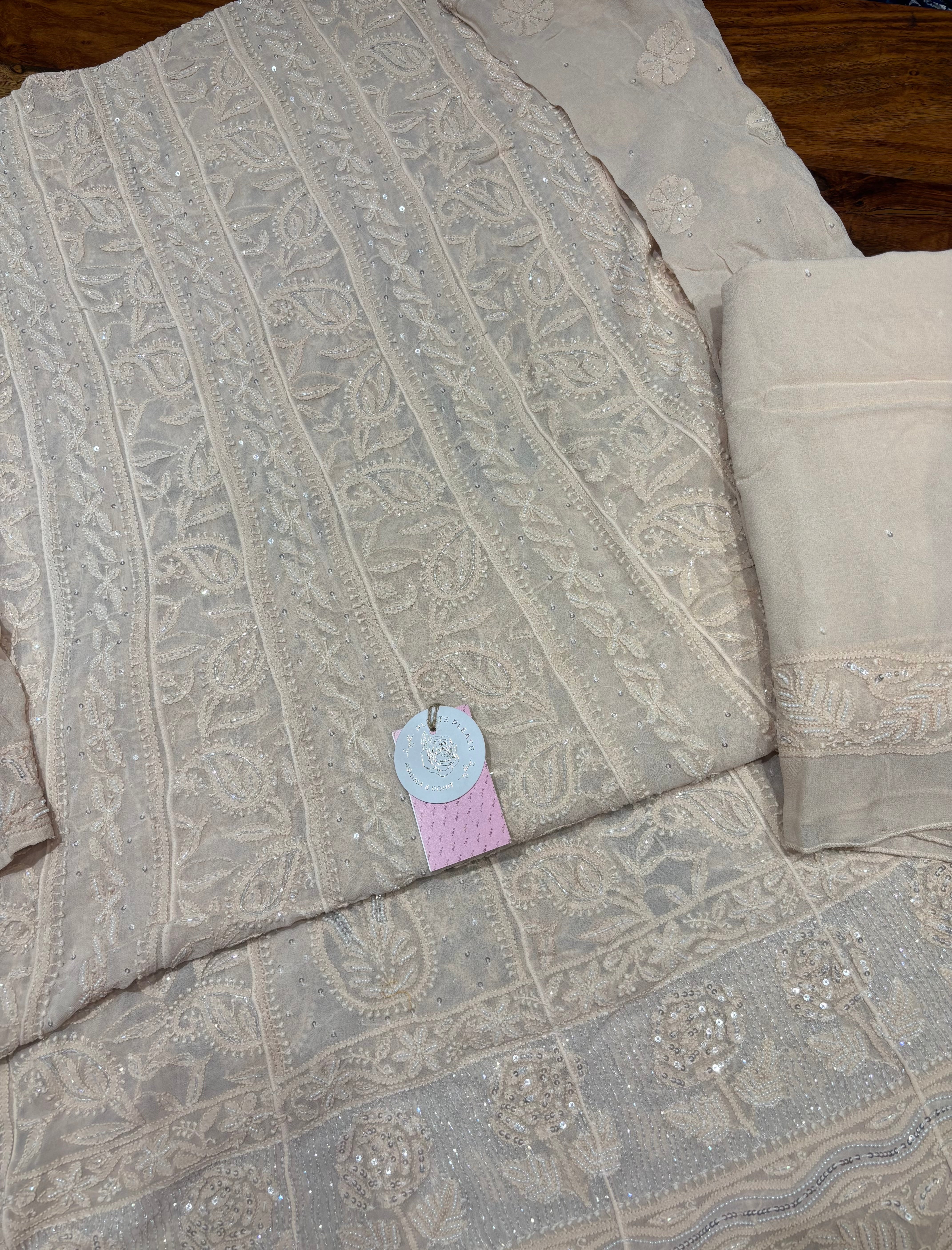 Dusty Peach Georgette Chikankari Anarkali & Dupatta Set