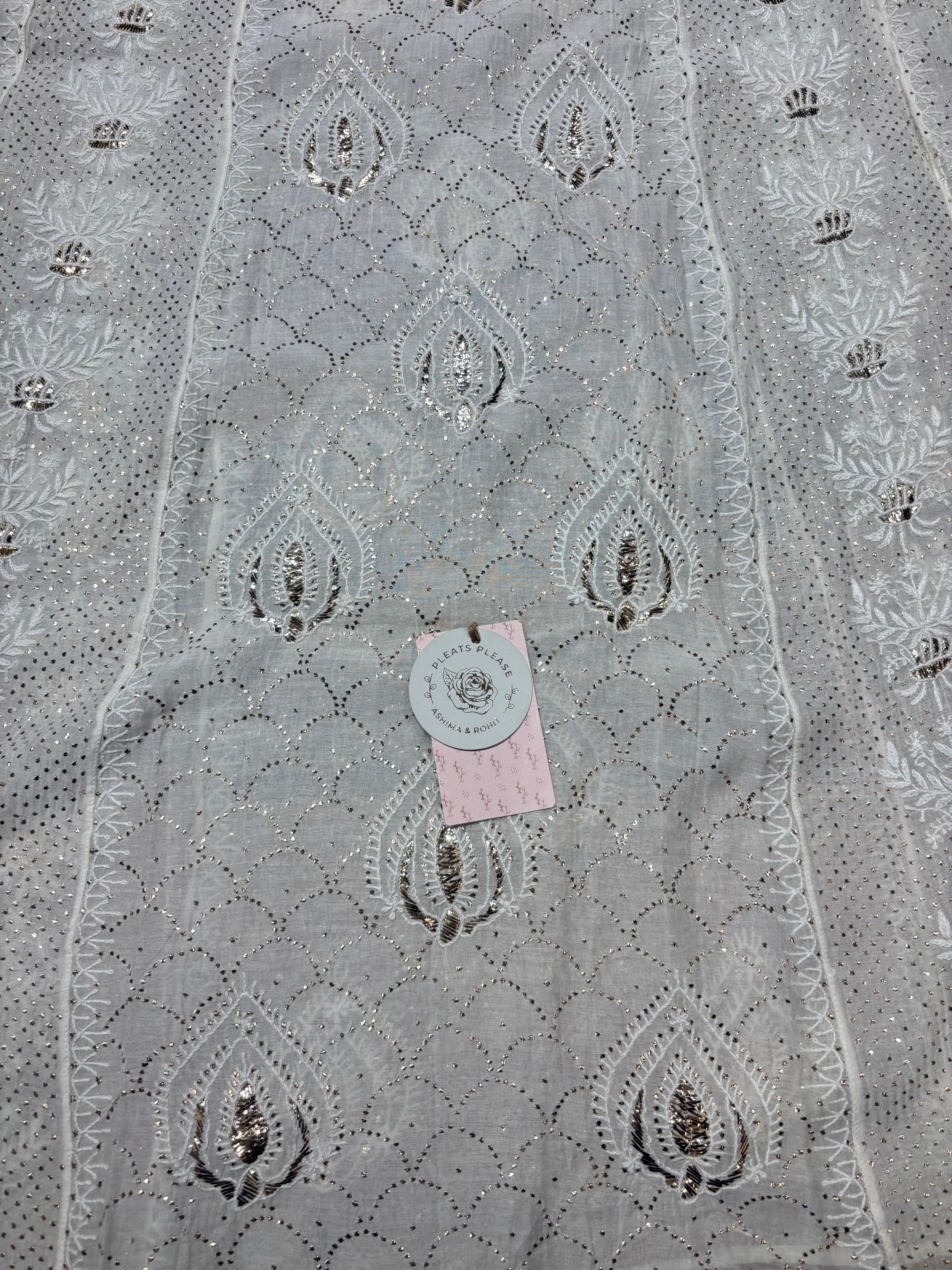 Dyeable Chanderi Mul Chikankari & Mukaish Anarakli and Dupatta Set