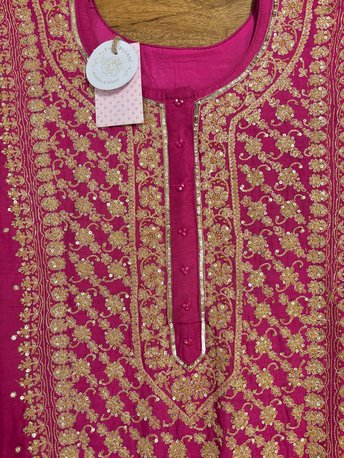 Magenta Pure & Premium Monga Silk Chikankari Kurta, Bottom With Organza Dupatta