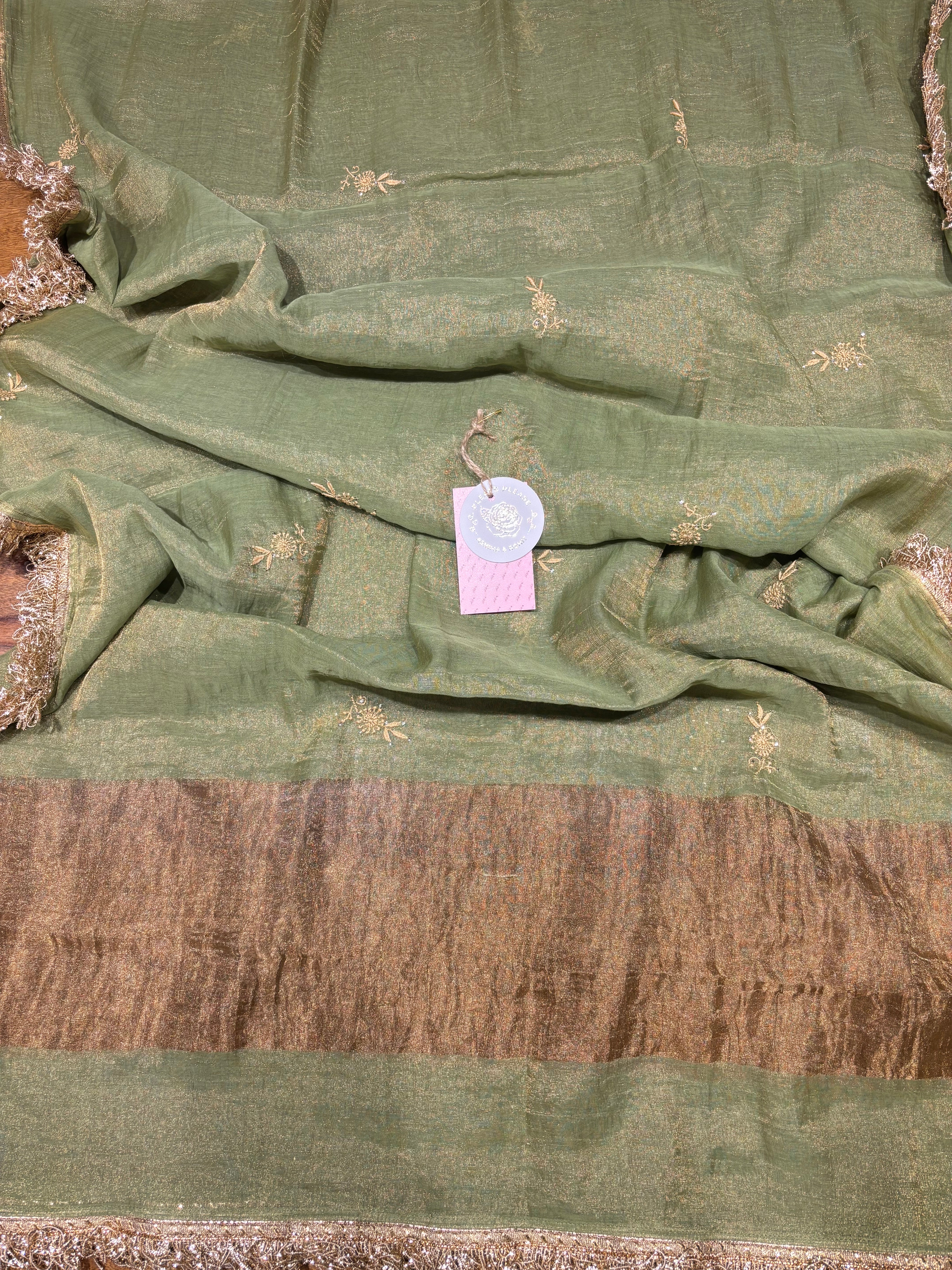 Green Pure & Premium Tissue Chikankari Kurta & Dupatta Set